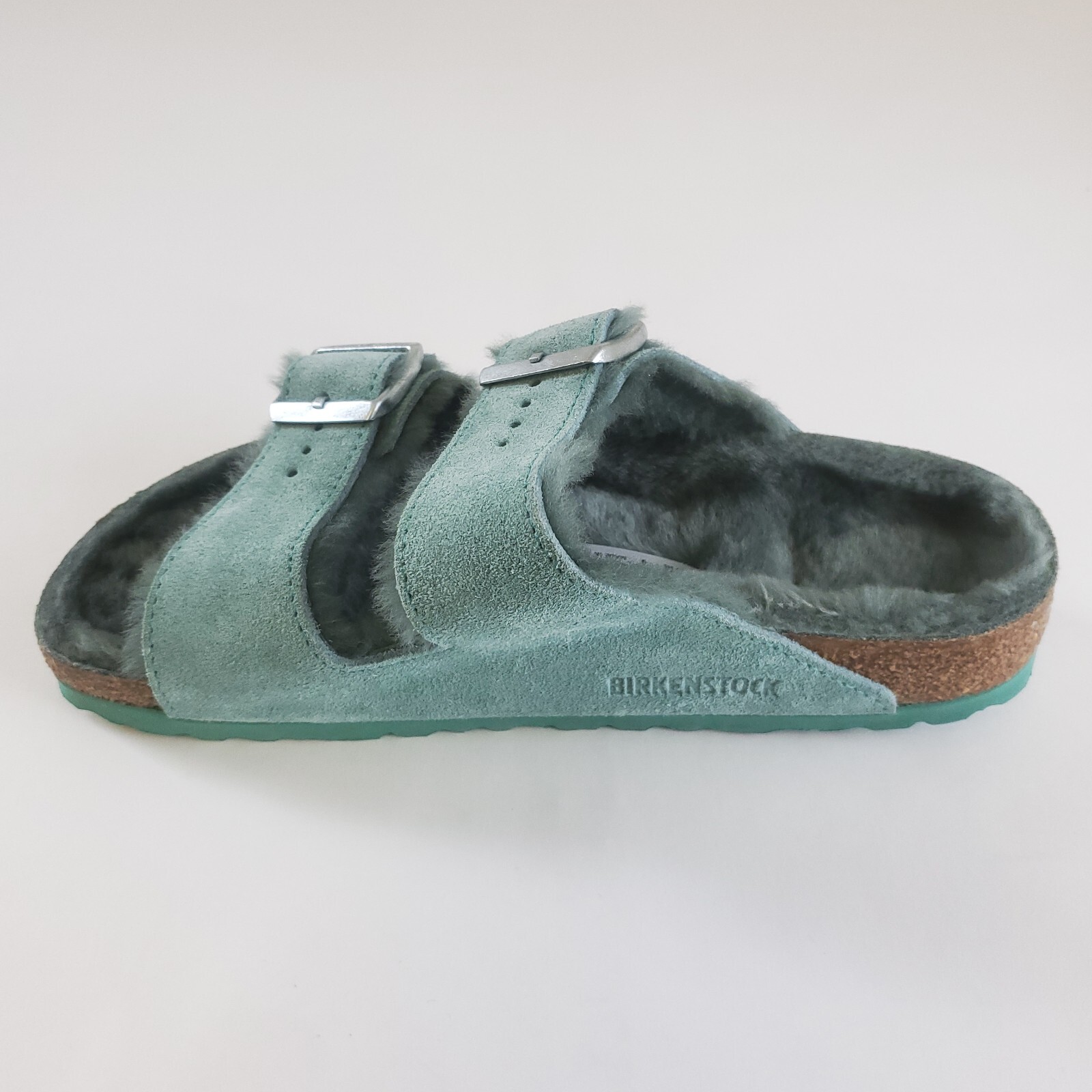 Birkenstock Arizona Shearling Fur Sandals Teal Green 37 240 L6 M4 Women 6 Men 4