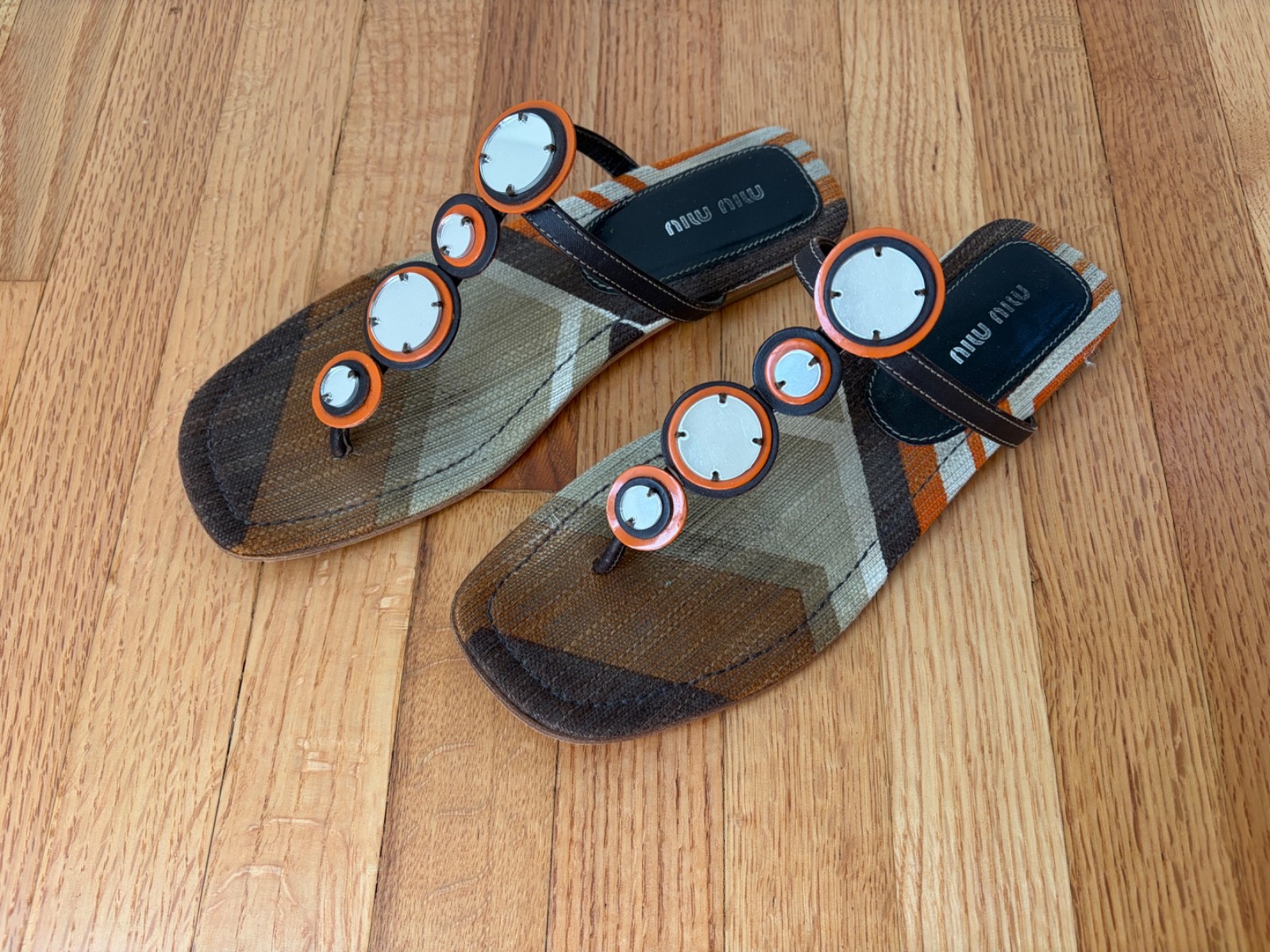 Miu Miu Spring Summer 2005 38.5 Mirrored Thong Sandals Vintage Excellent