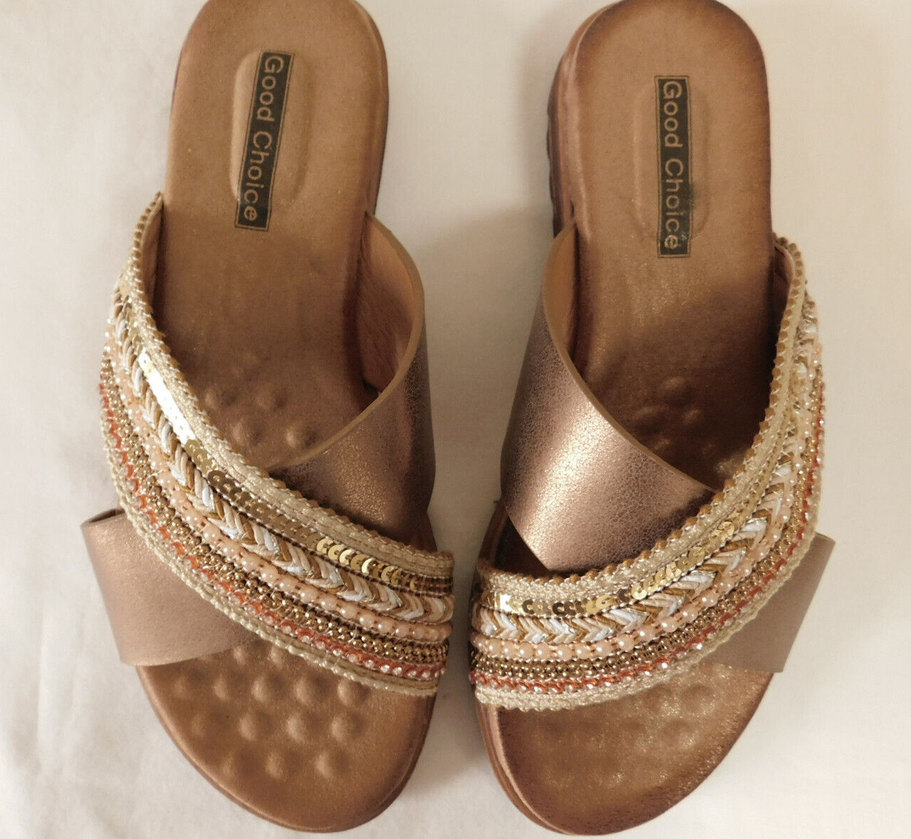 GC GOOD CHOICE Sandal Ari Slip on Embellished Beads Strap Sandal Black, Tan Size
