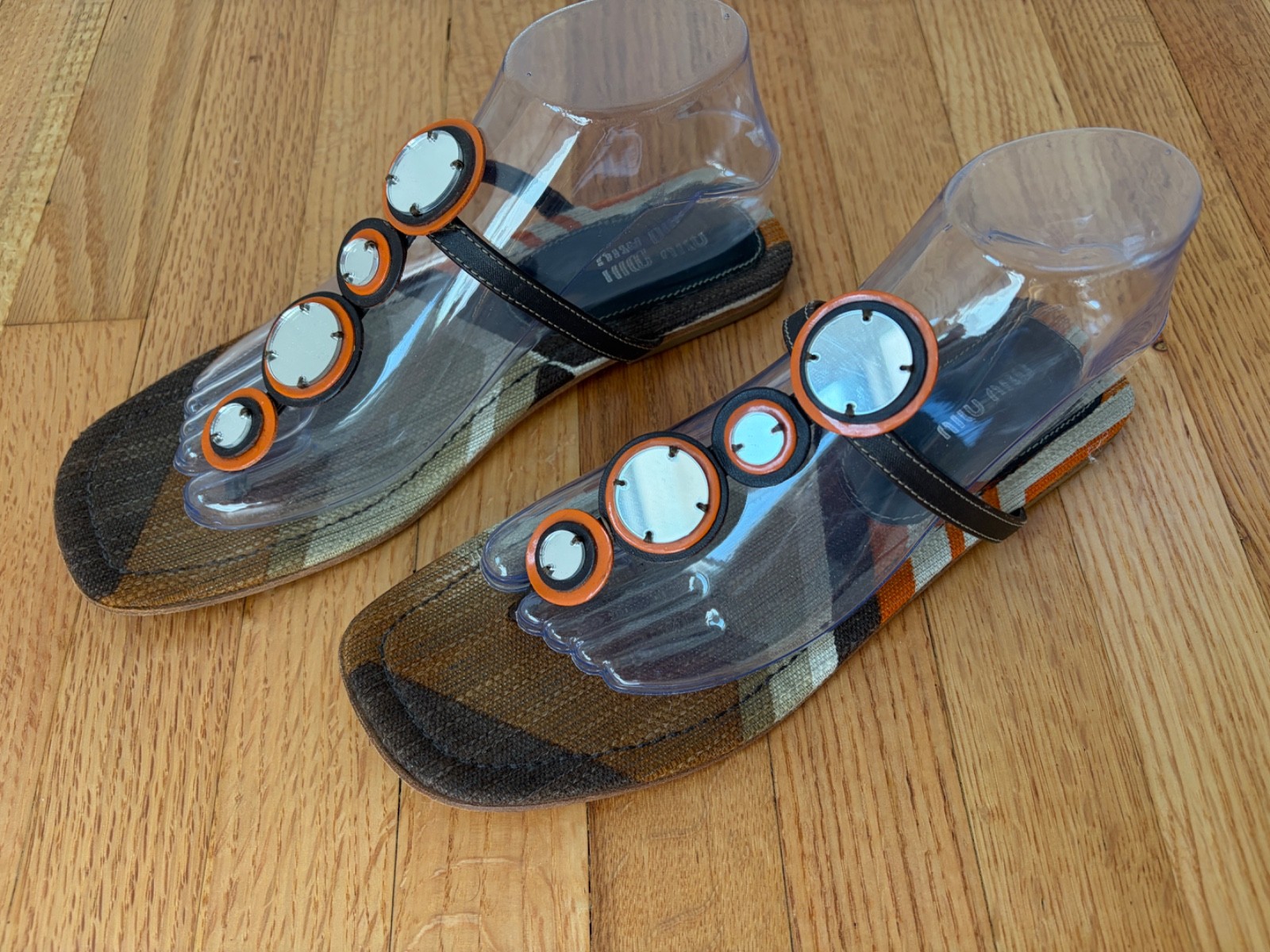 Miu Miu Spring Summer 2005 38.5 Mirrored Thong Sandals Vintage Excellent
