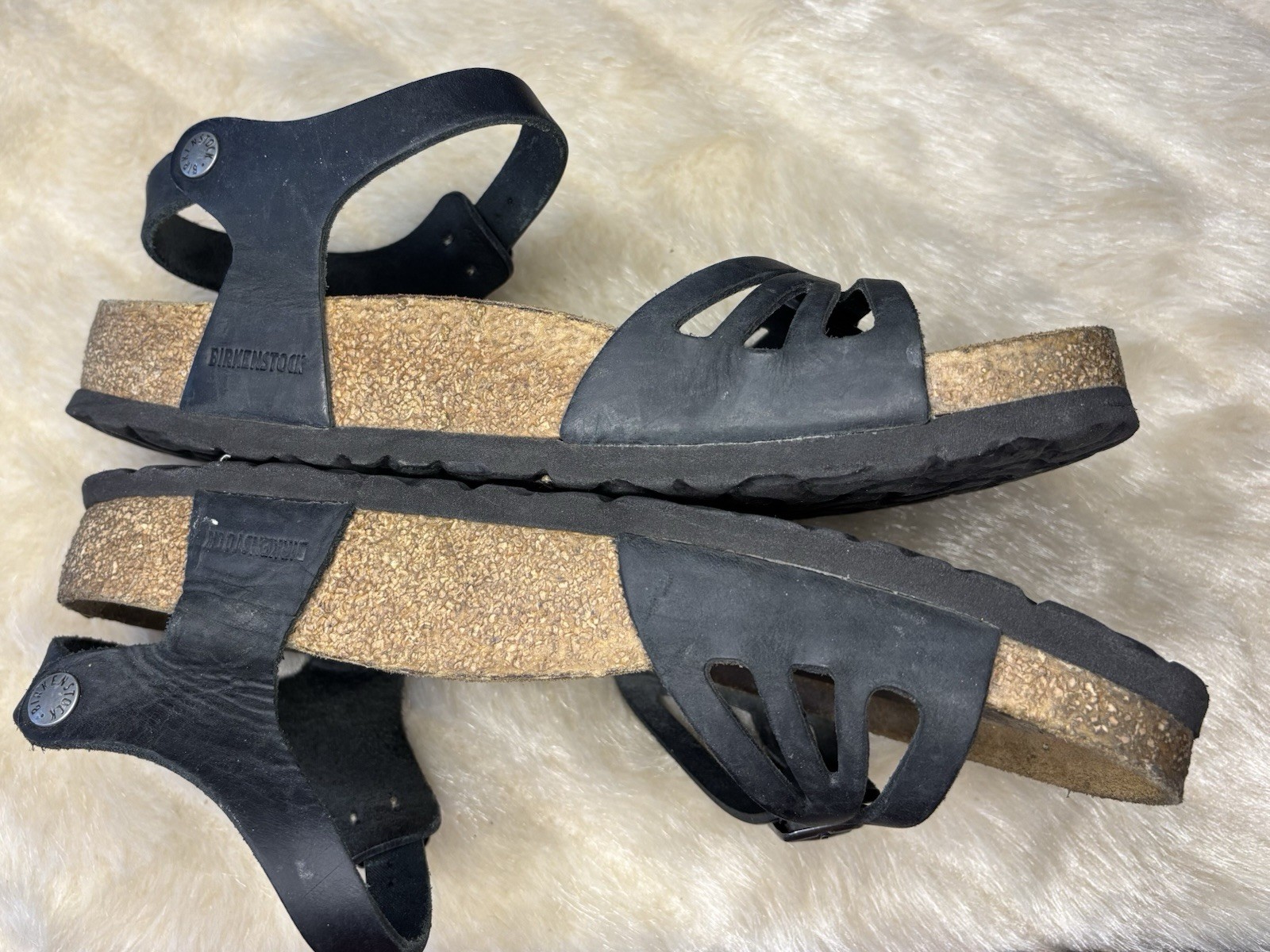 Birkenstock Women’s Size 8-8.5/39 Black Strappy Leather Soft Footbed Sandals
