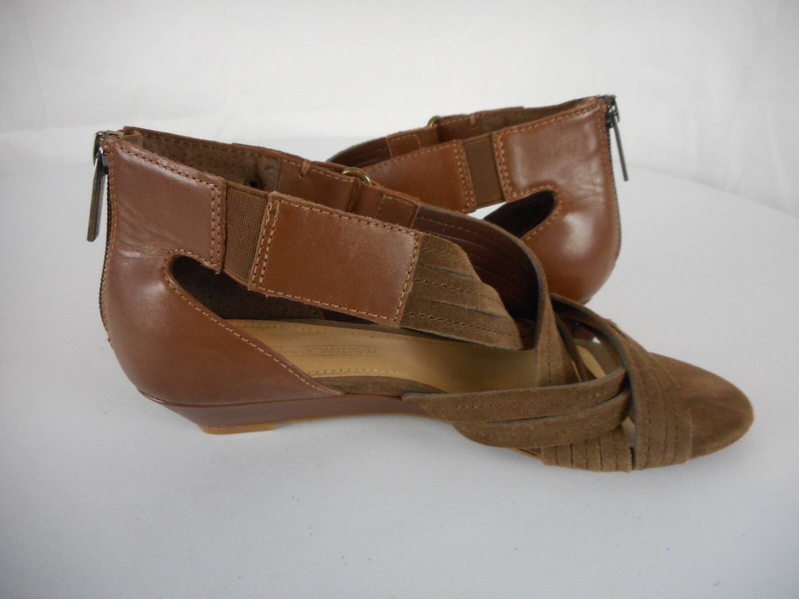 Circa Joan David strappy 1.25″ wedge brown suede sandals in good condition