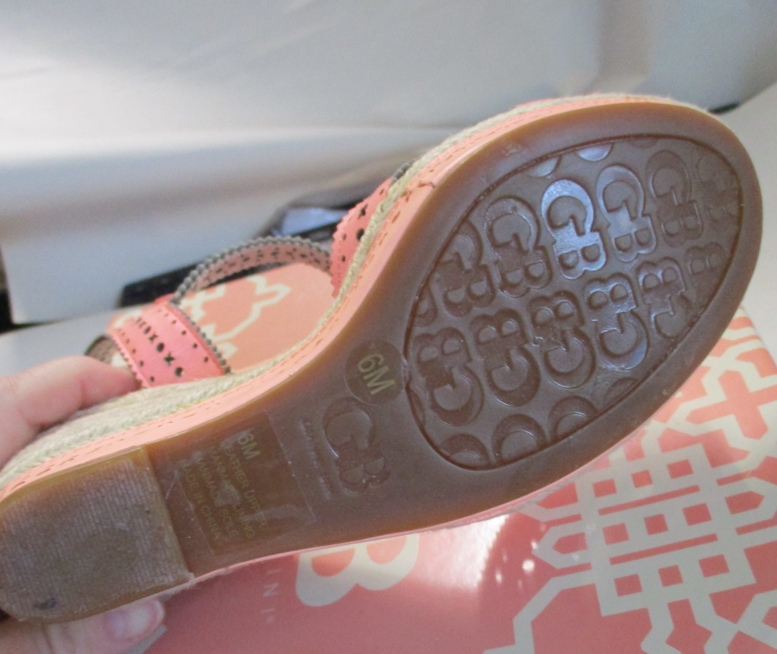 GIANNI BINI SWEET SHEEK MELON SPRITZ ROPE WEDGE SANDLES SIZE 6M LIGHTLY WORN