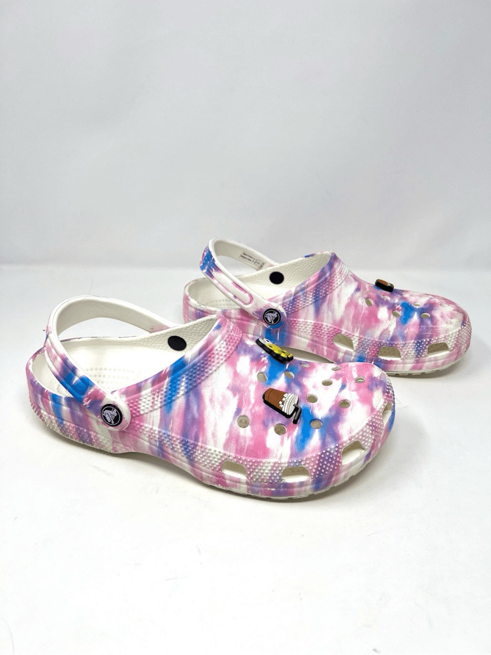 Crocs Classic Clogs Tie-Dye Pink Blue w/ Jibbitz | Men’s 8 / Women’s 10