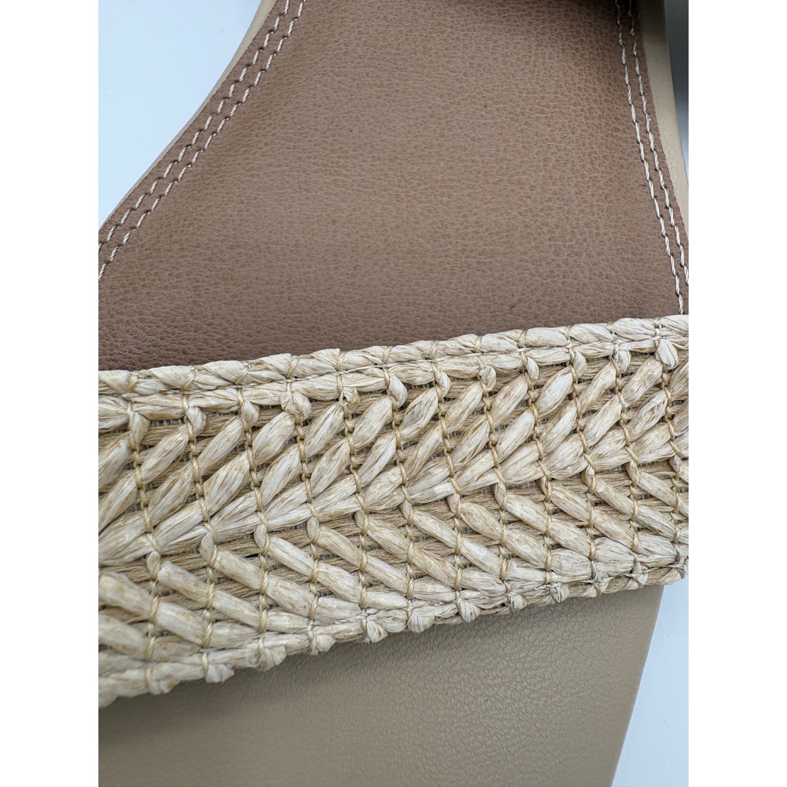 Joie Cherish Tan Woven Raffia Two Strap Slide Sandals Square Toe Womens 8M