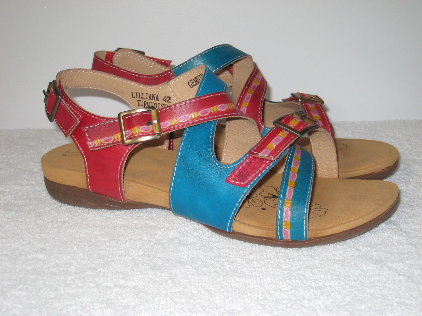 L’Artiste Lilliana Strappy Slingback Sandals Turquoise/Burgundy 42M US 10.5-11