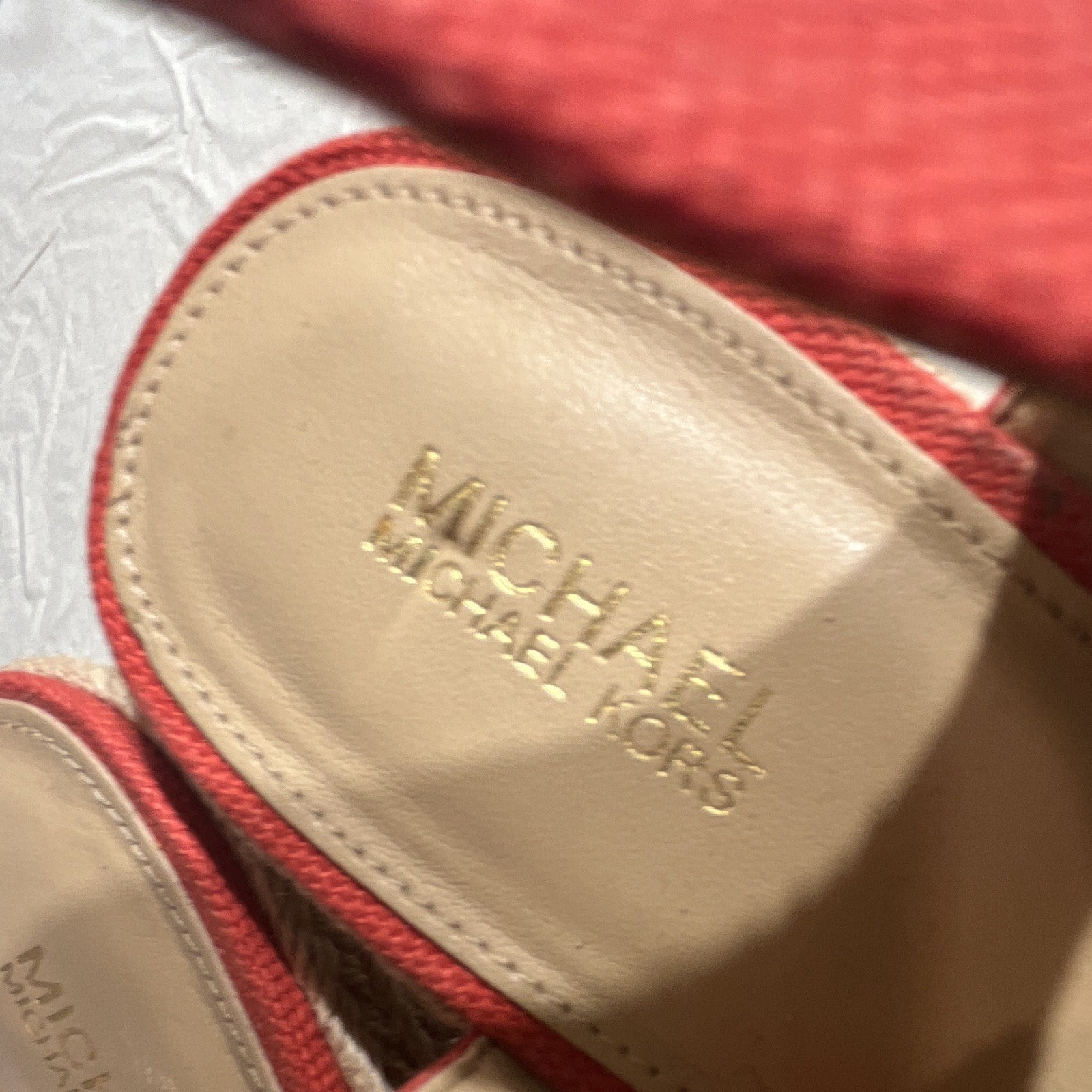 Michael Kors Red Textile Wedge Sandals Open Toe Zip Closure Ankle Strap US 11