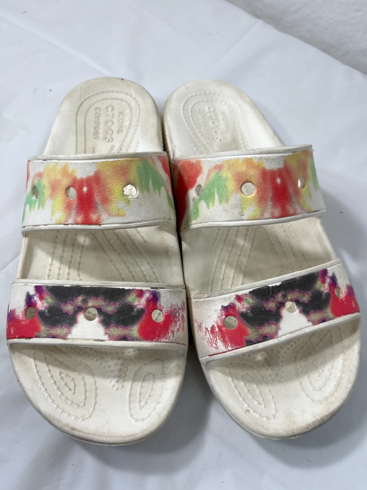 Classic Crocs Tie Dye Graphic Sandals Women’s 9 Men’s 7 Iconic Crocs Comfort