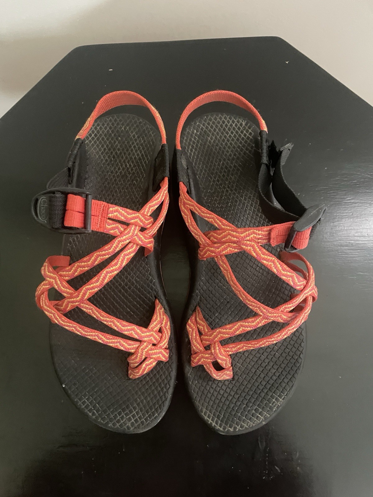 Chaco Women’s Strappy Sandals Adjustable Strap Black/Orange US 9