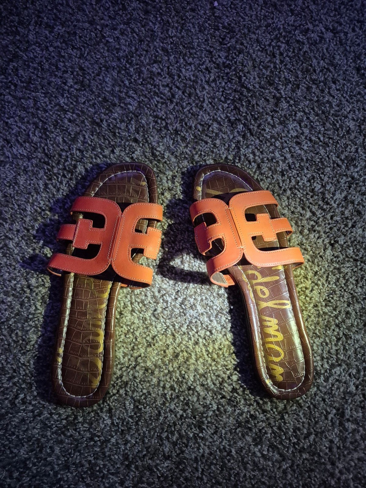 Sam Edelman Bay Slide Sandals Orange Croc Embossed