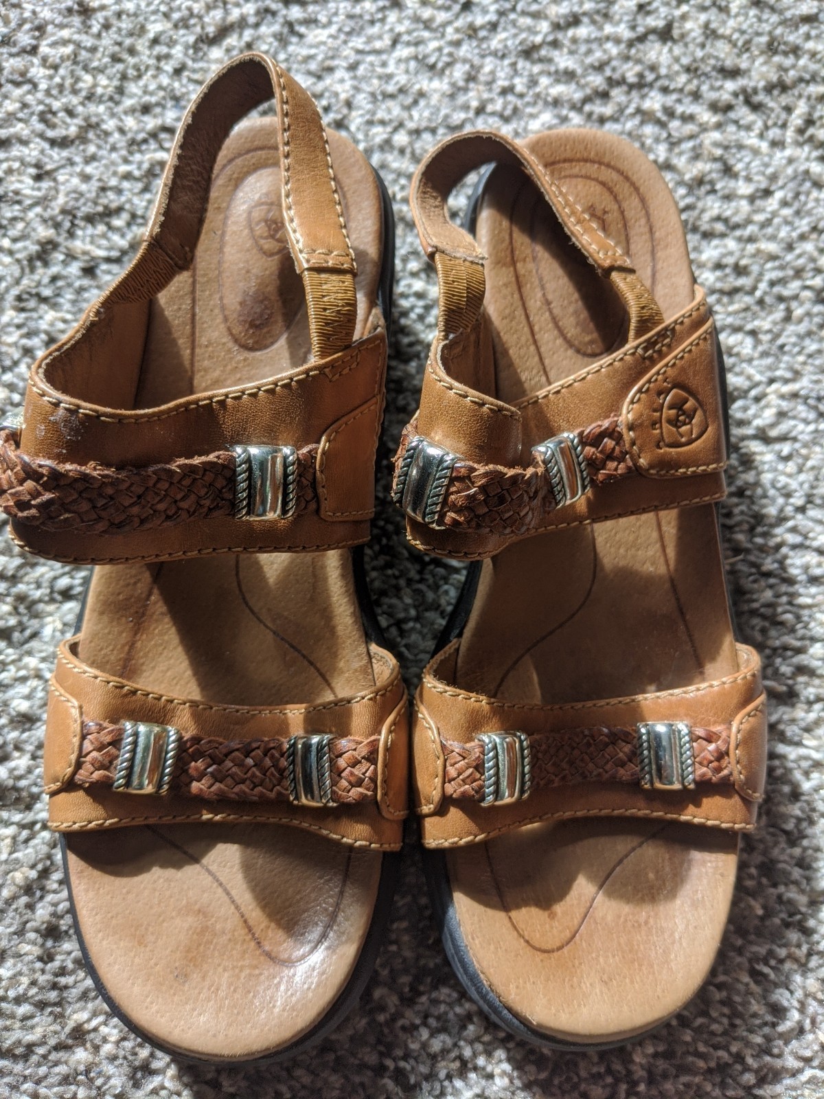 Ariat Wedge Sandals Womens Size 9B Brown Studded Leather Strap Open Toe