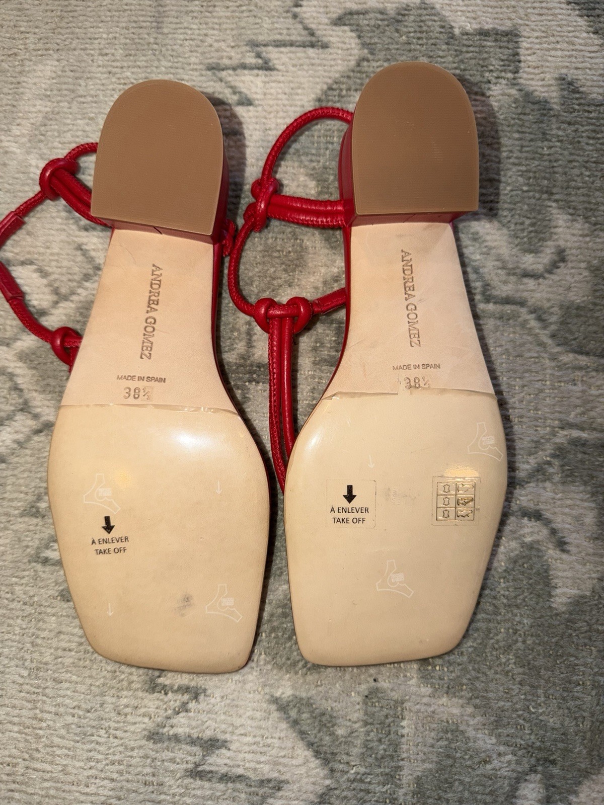 Andrea Gomez Red Leather Strappy Knot Tie Ankle Strap Sandals Women 8.5