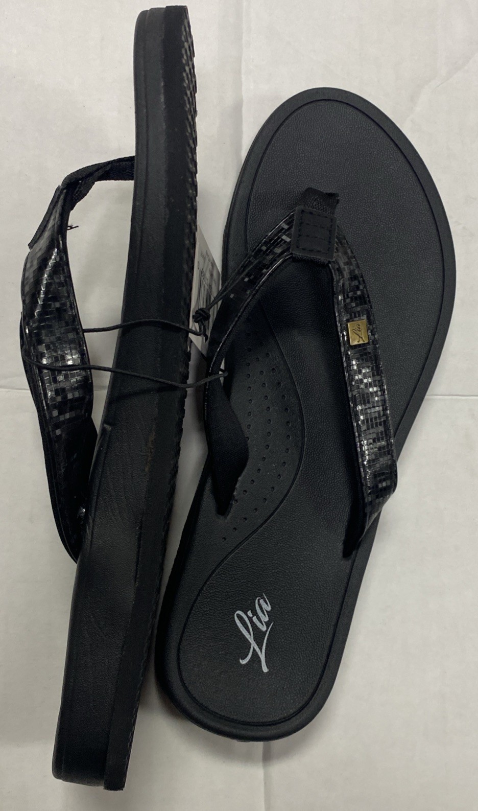 Lia Black With Reflective Strap Women’s 6 7 8 9 10 11 Flip Flops Sandals New