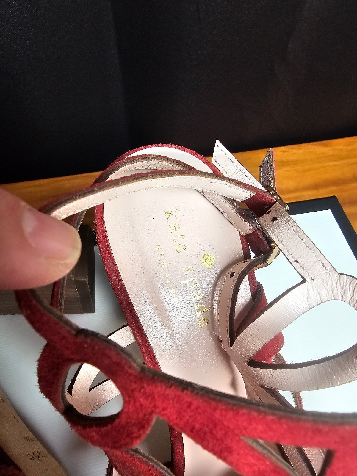 Kate Spade Heels Red Womens 8 Suede Cutout Block Heel Sandal