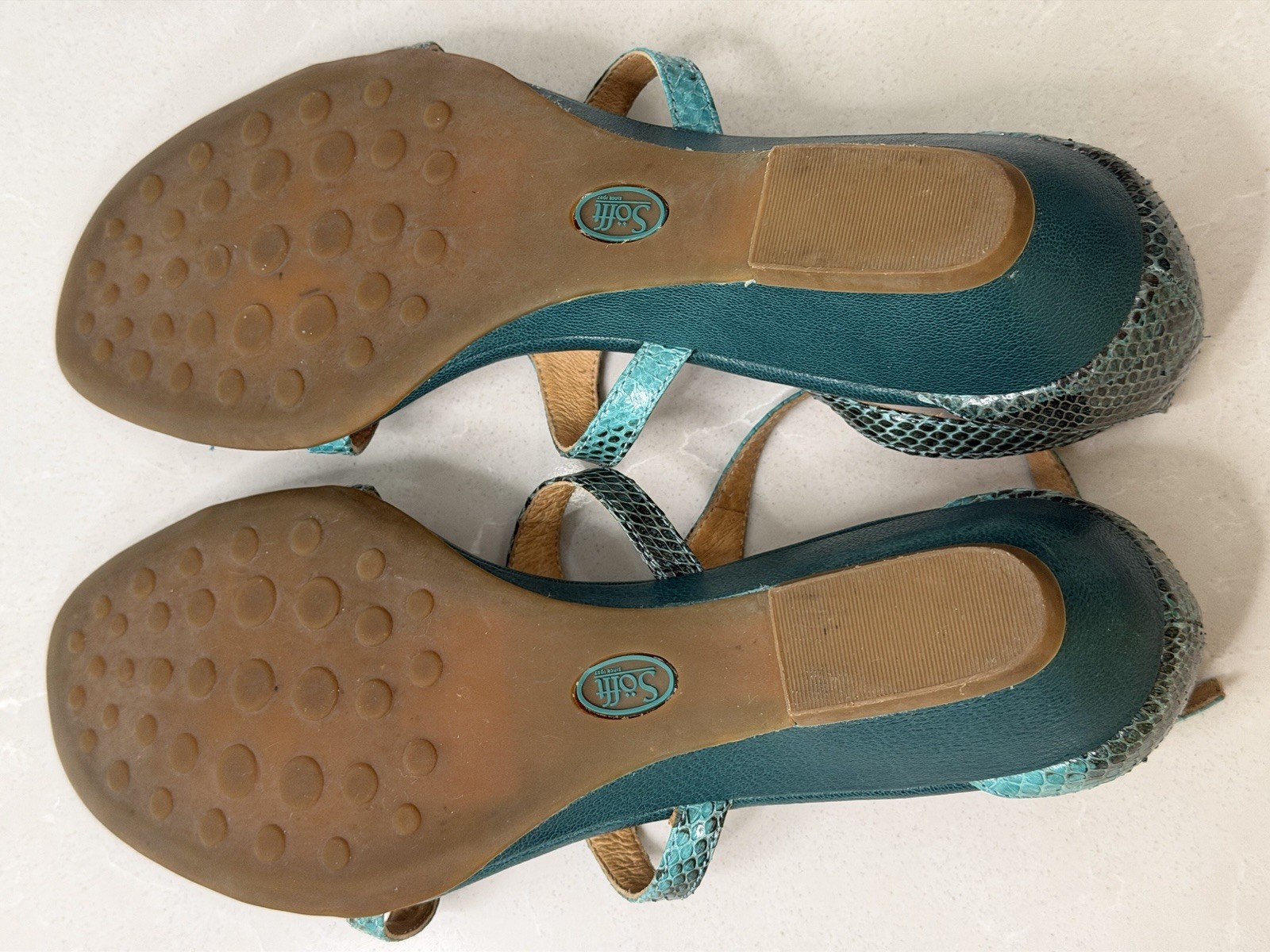 Söfft Teal Green Snakeskin Strappy Gladiator Wedge Comfort Sandals Size 10