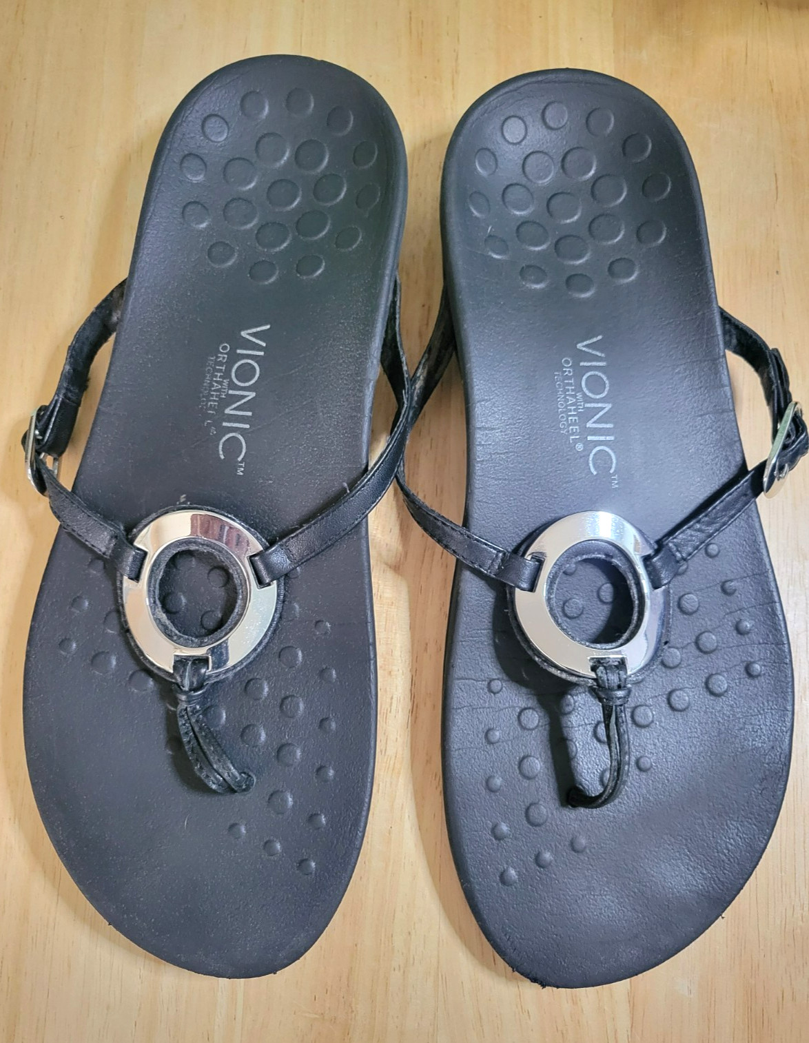 Vionic Karina Black Thong Sandals Orthotic Arch Support Flip Flops SIZE 11 W
