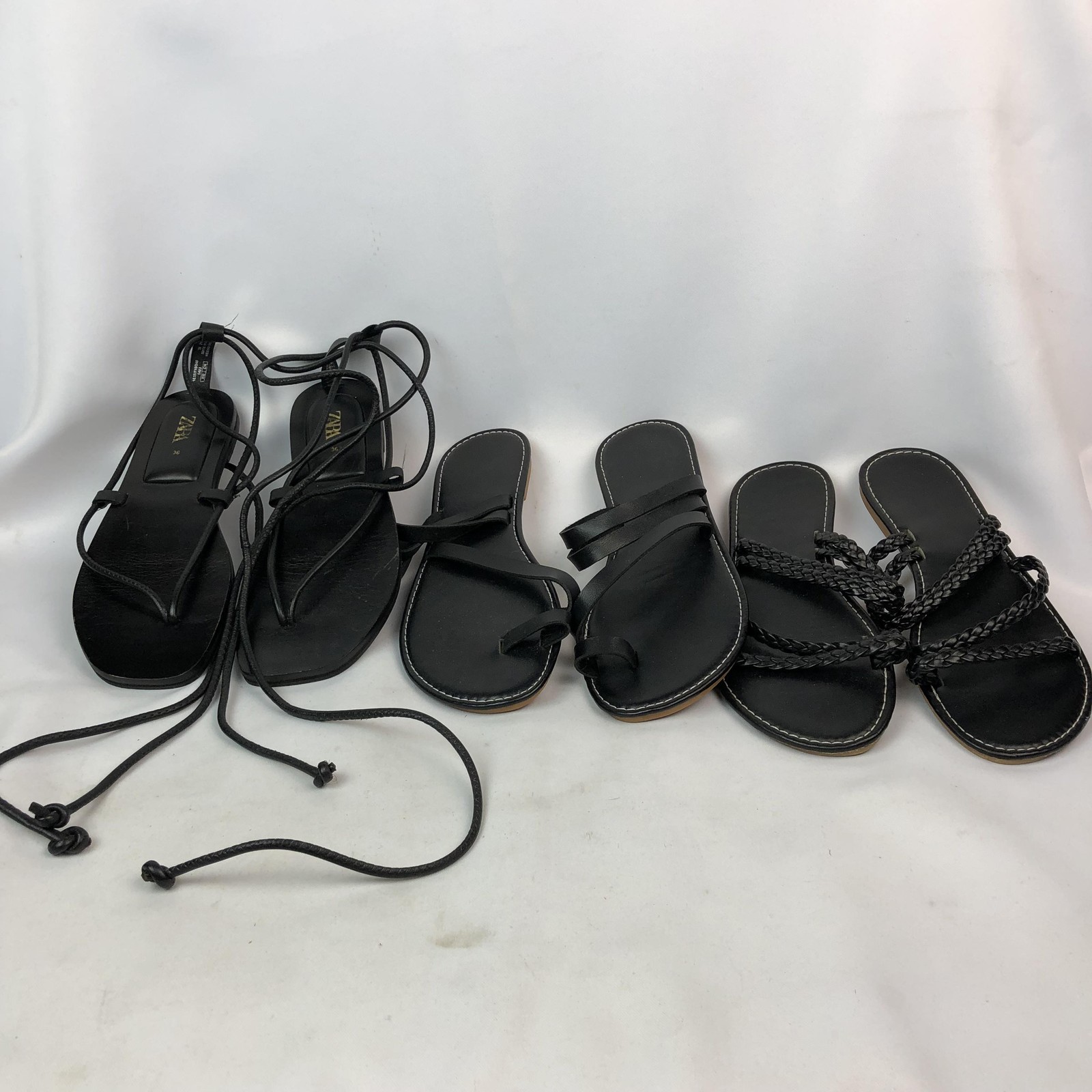 Zara & Unbranded Sandals Lot 3 Womens Size 6 8 9 Black Strappy Flat EU 36 39 80