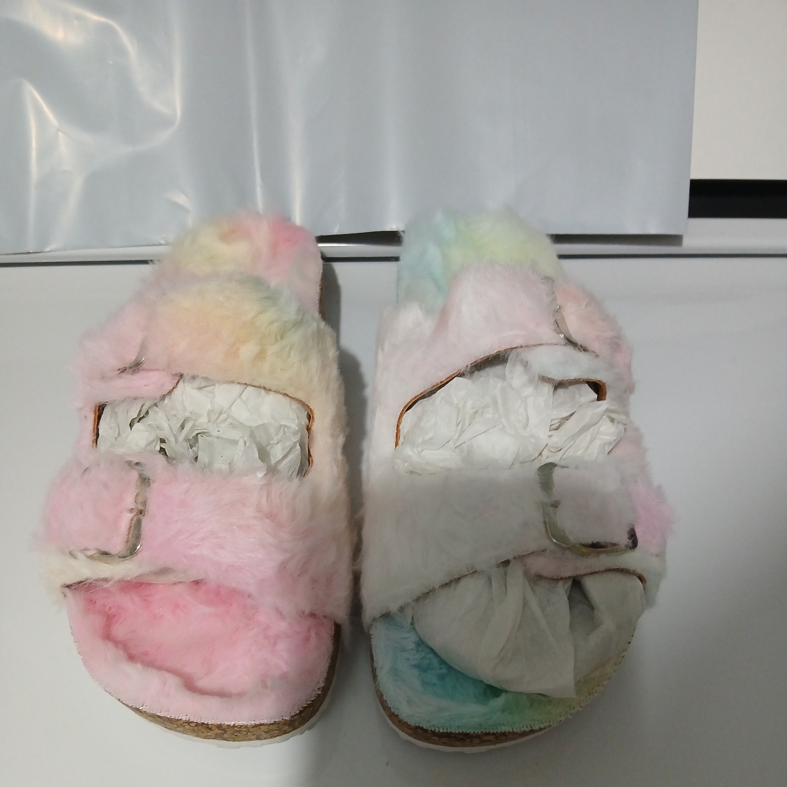 Pastel Tie Dye Fur Lined Sandals Slide Shoe 8 New