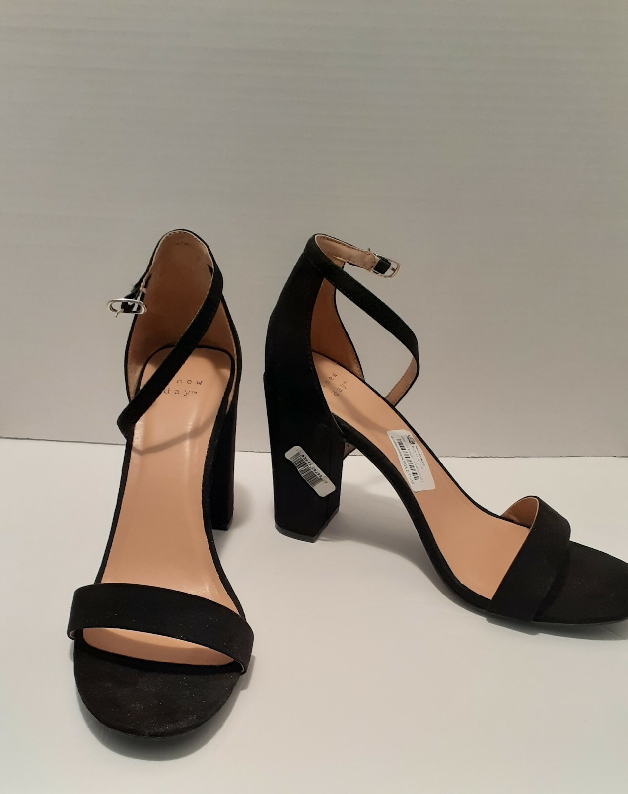 A New Day Black Sandal Women Faux Suede Chunky 4″ Heel Sexy Size 11