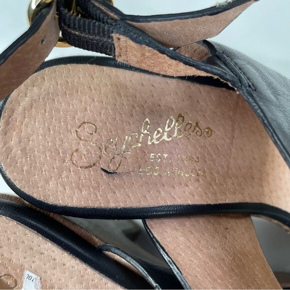 Seychelles Block Heel Black Leather Sandals Size 6.5