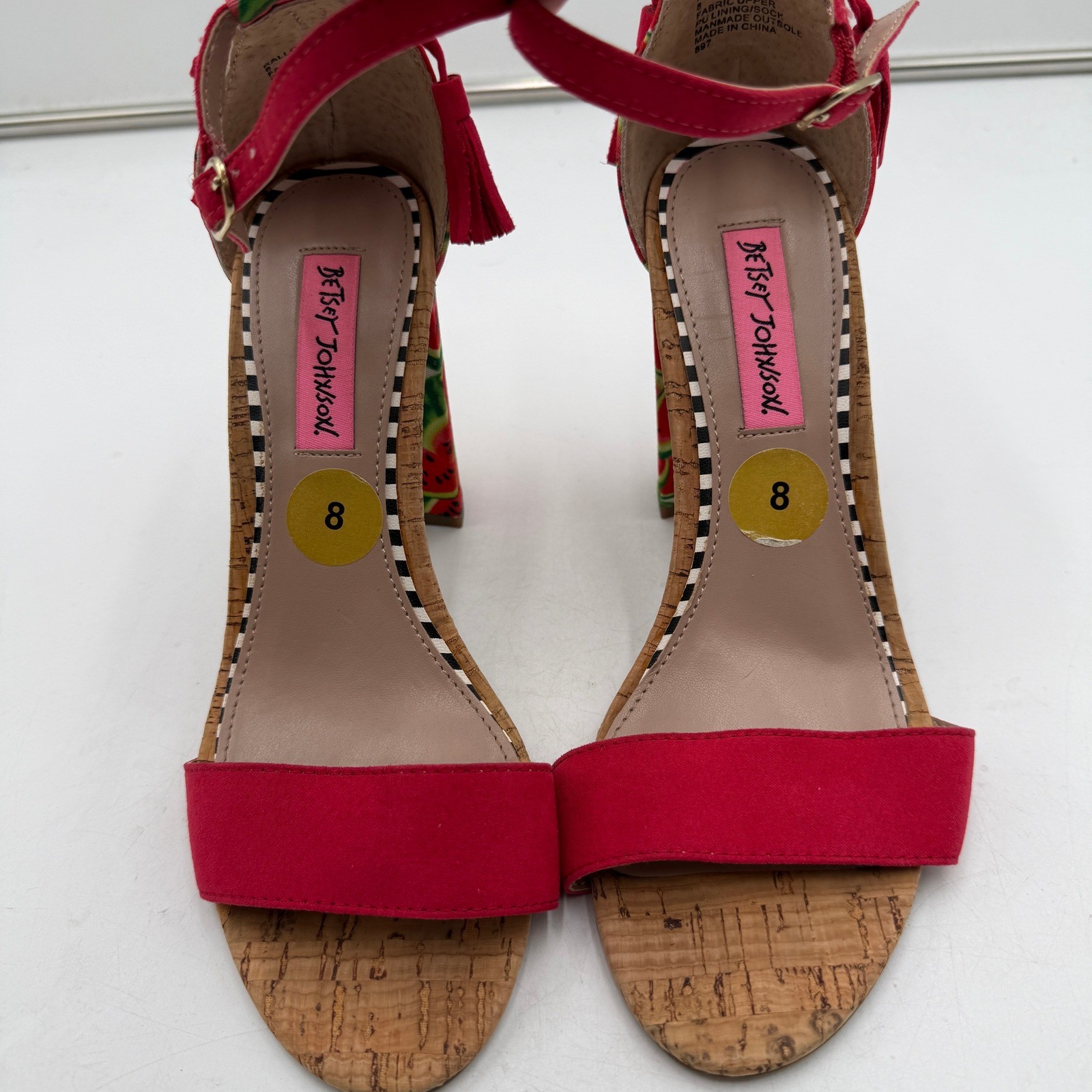 Betsey Johnson Rallo Watermelon Block Heel Sandals Fruit Print Ankle Strap 8