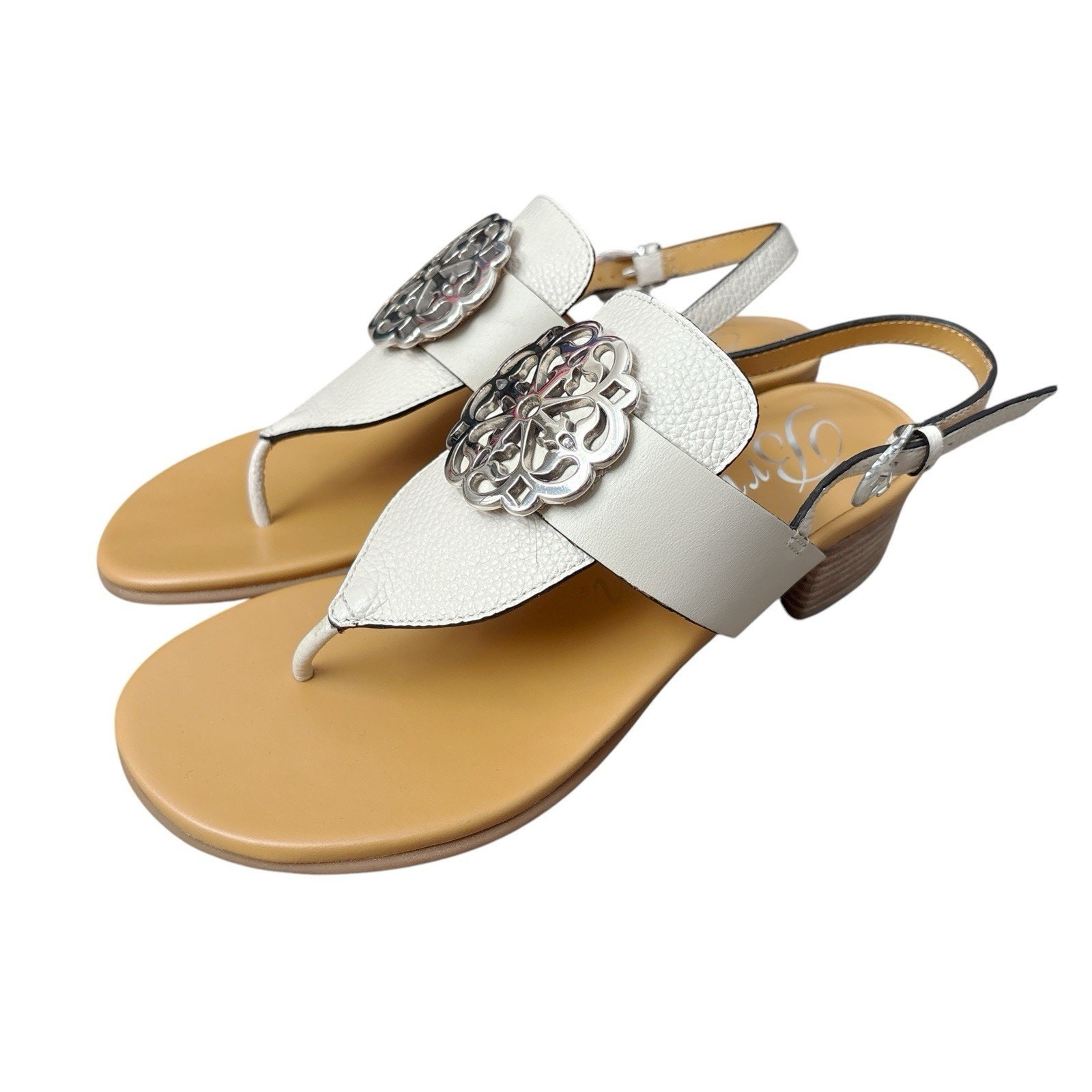 Brighton Alana Off White Italian Leather Thong Sandals Size 5 N Buckle Logo