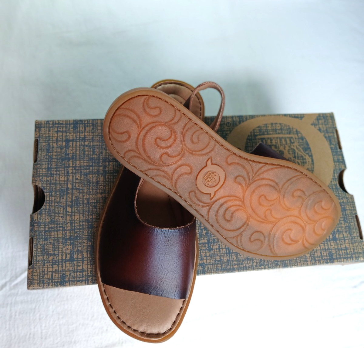 Born Womens Brown Dark Tan Inlet Leather Sandal Size 6M Flat Rubber Sole NWB