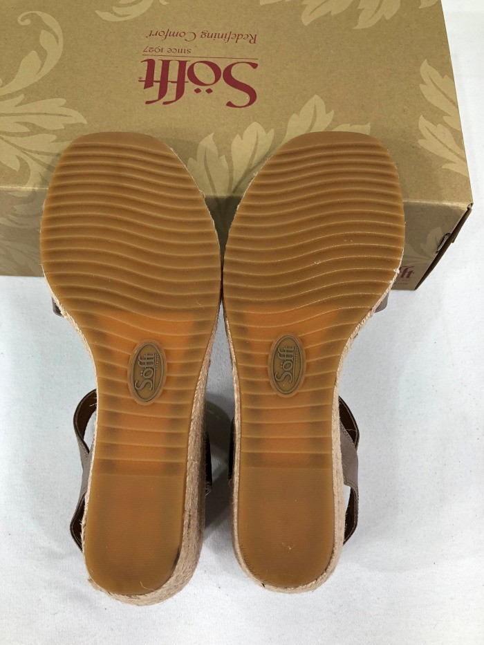 NIB Sofft Women Inez Espadrille Strappy Wedge Sandal US 9.5 Light Bronze Leather