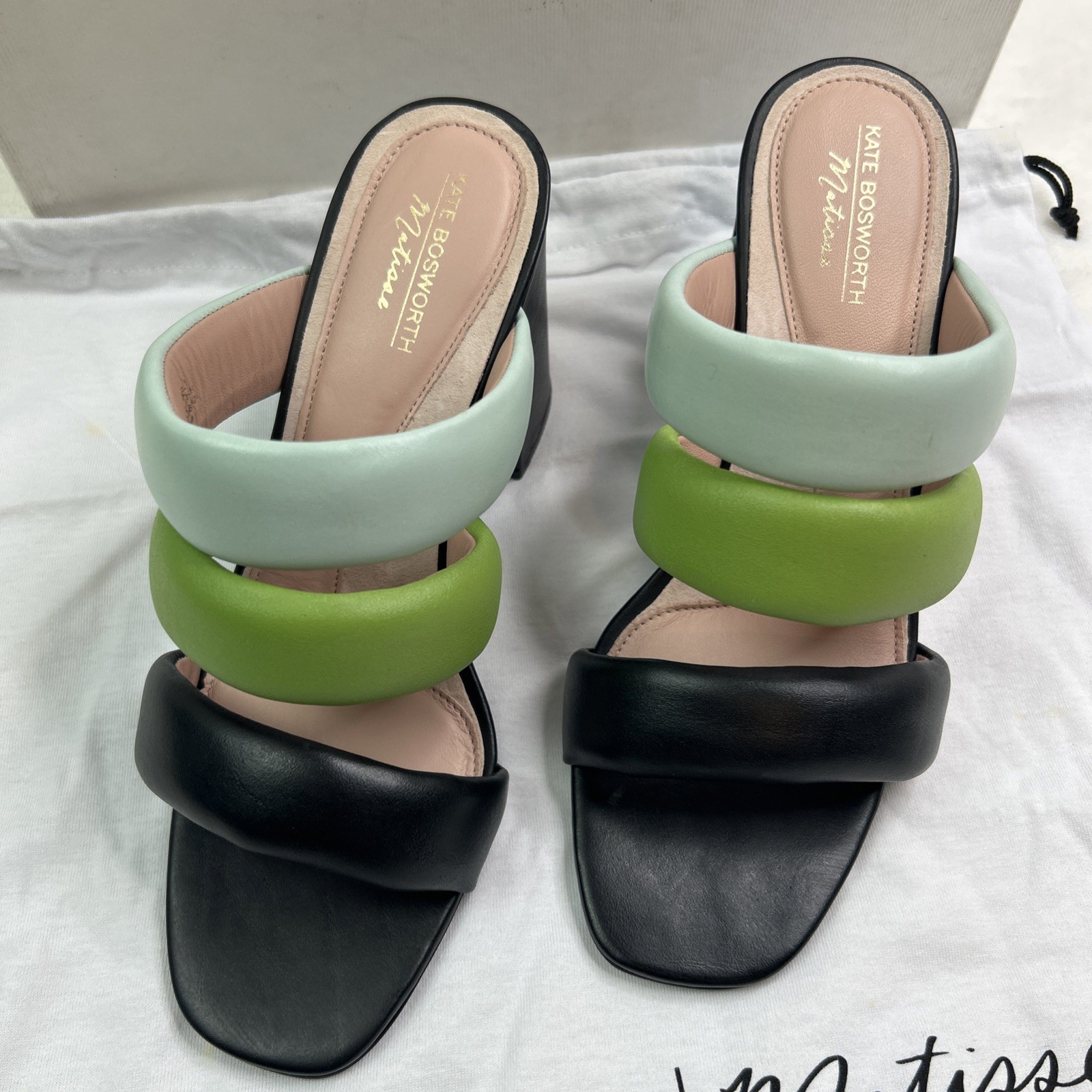 Kate Bosworth Matisse Kelly Sandals Soft Black/green Leather Heels Slide On 7M