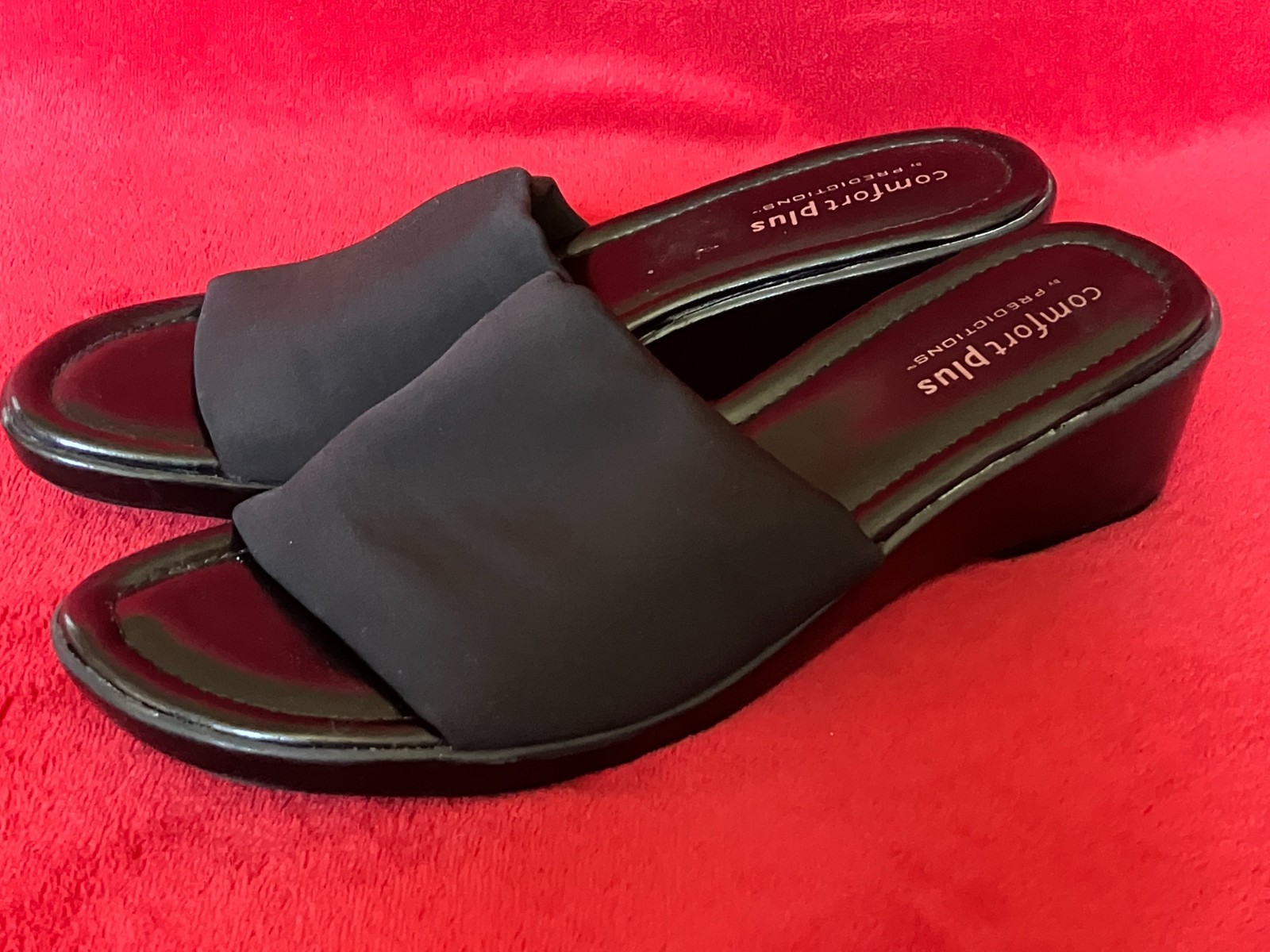 COMFORT PLUS By PREDICTIONS SLIP ON OPEN TOE BLACK STRETCH WOMENS SANDALS 11 RN