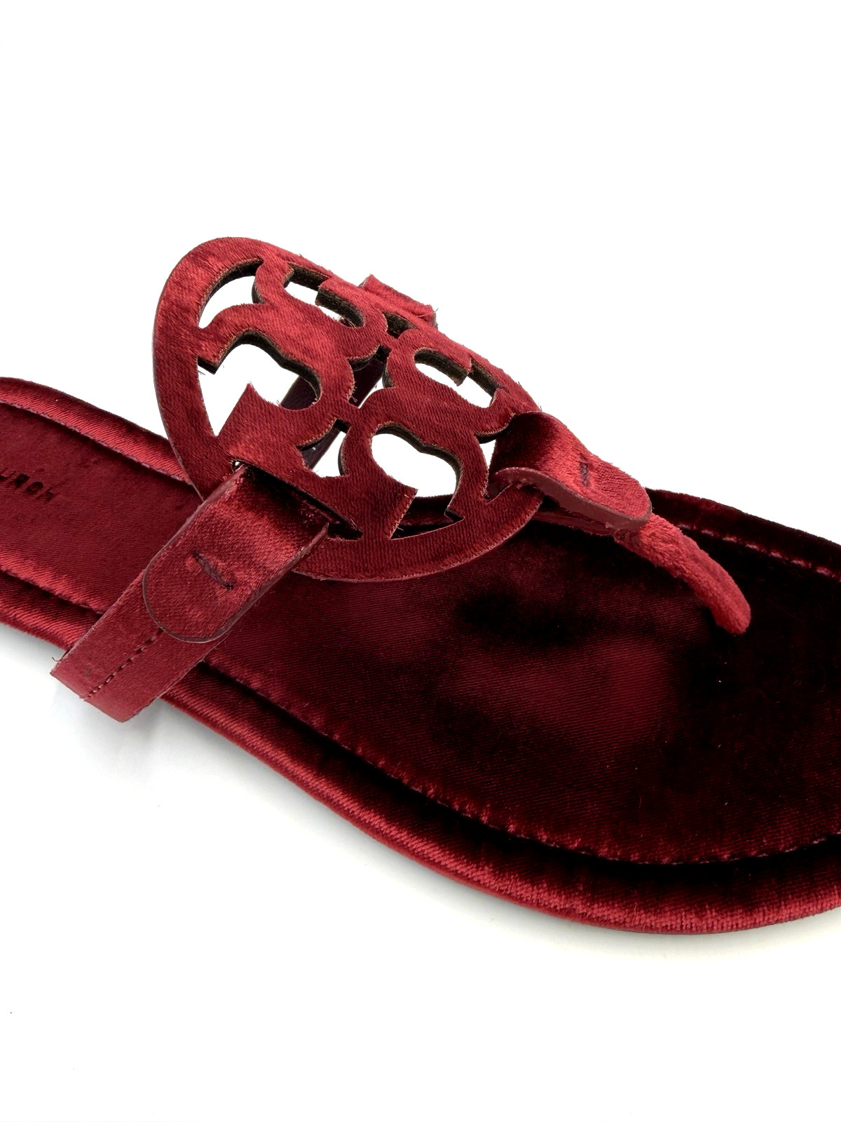 *RARE* TORY BURCH Miller Velvet Sandal BURGUNDY BERRY Double T Logo SZ US 9 NIB
