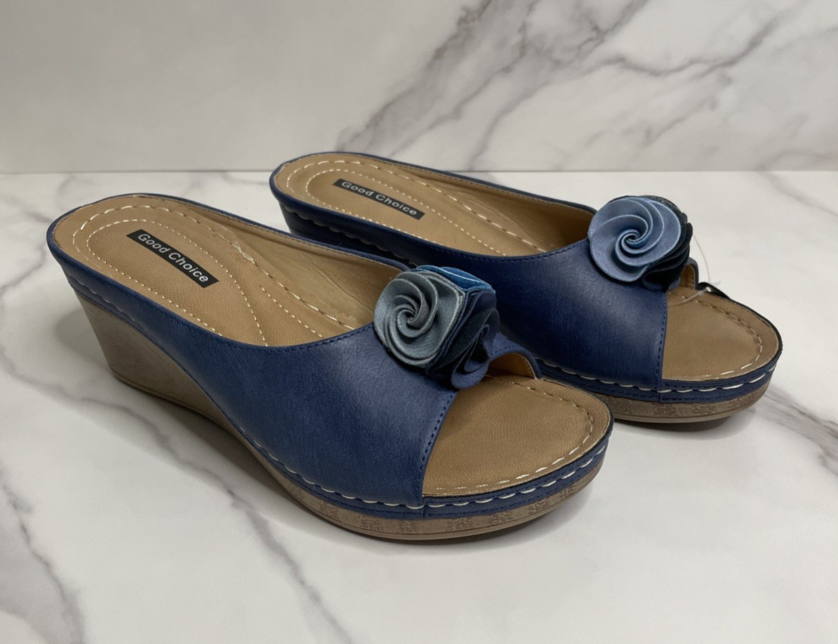 GOOD CHOICE SYDNEY Navy Wedge Sandal Women’s Shoes 7 New