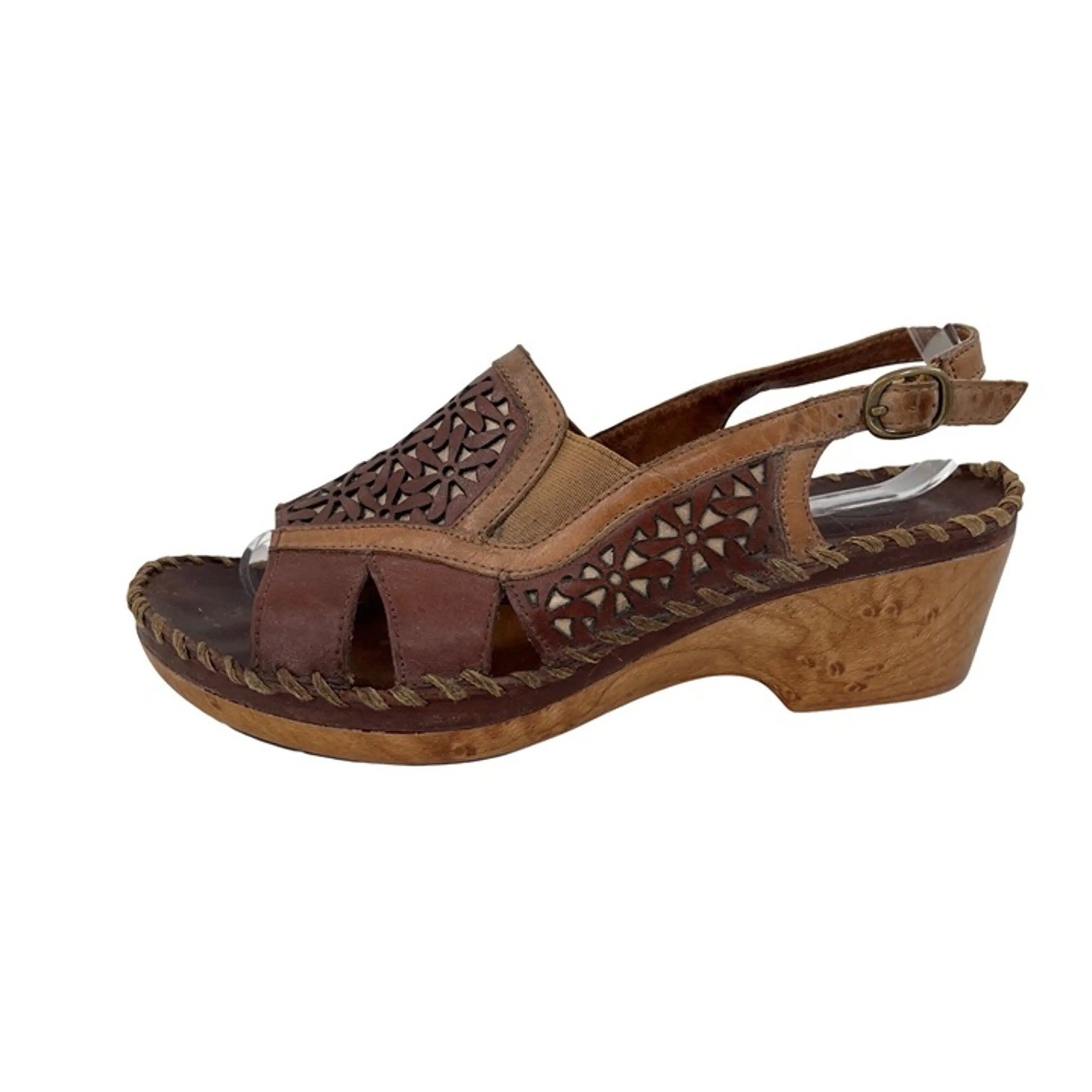 NEW Ariat Women’s Brown Leather Slingback Sandals Wooden Wedge Heels Shoes