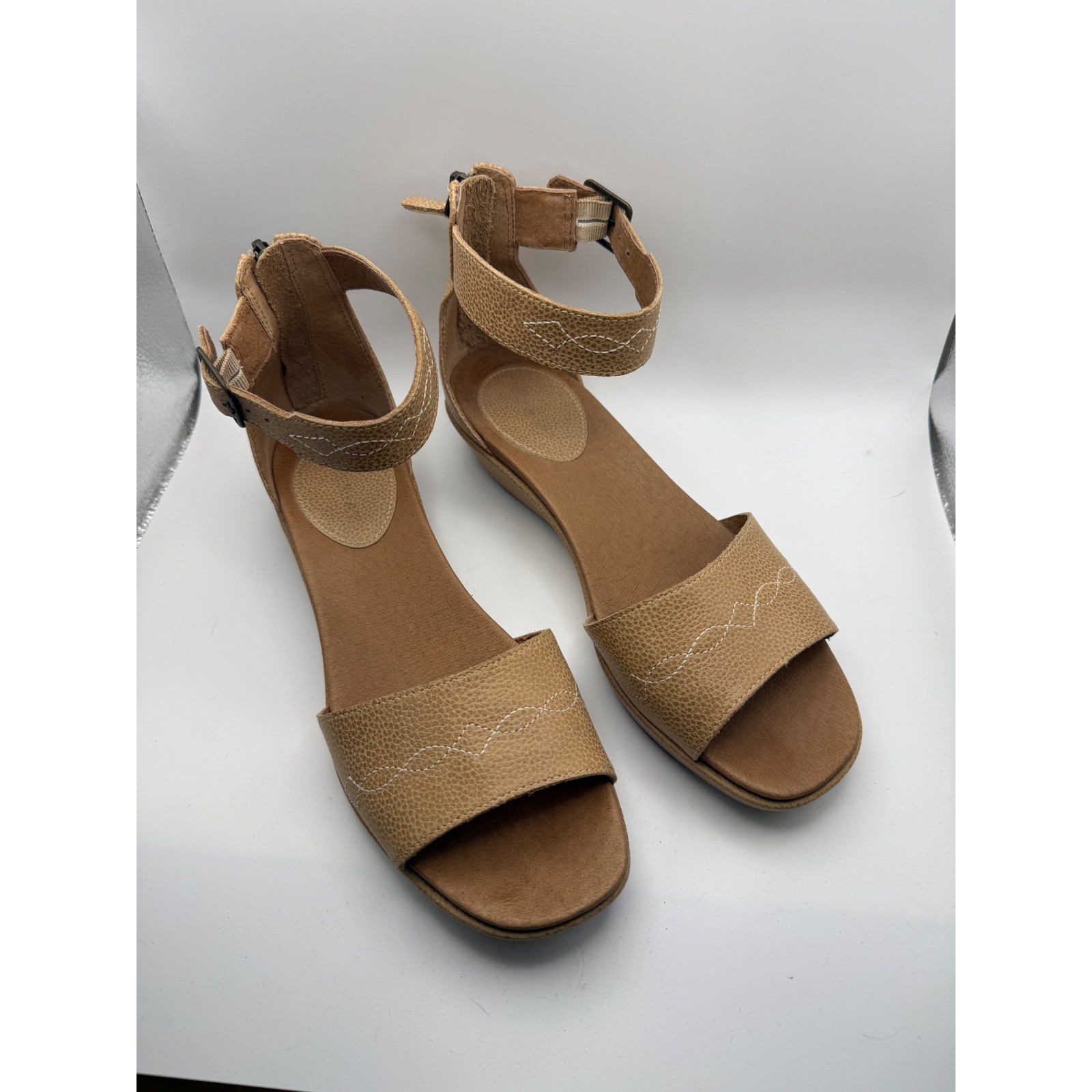 Ariat Lisa Leather Wedge Sandals Womens 9B Tan Western Stitch Back Zip 10015217