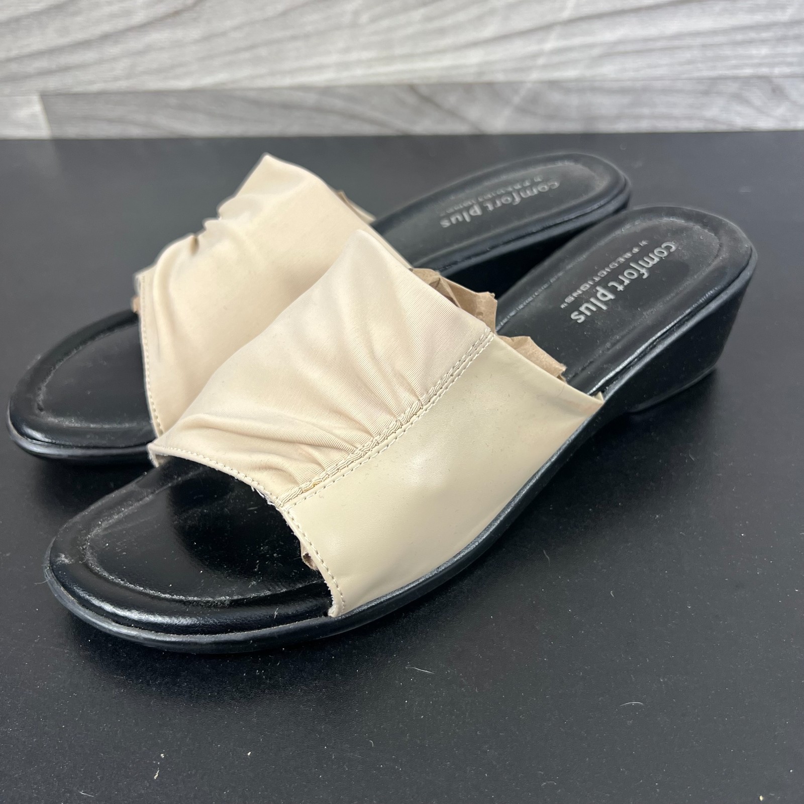 Comfort Plus By Predictions Wedge Sandals Womens Size 10W Cream Open Toe Slip On