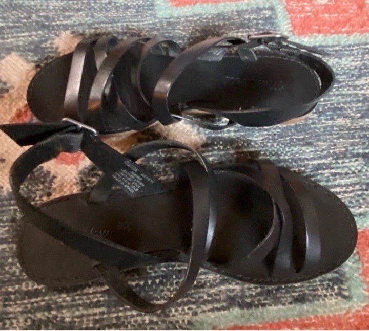 NWOB Madewell Boardwalk Black Leather Sandals Sz Women’s 7