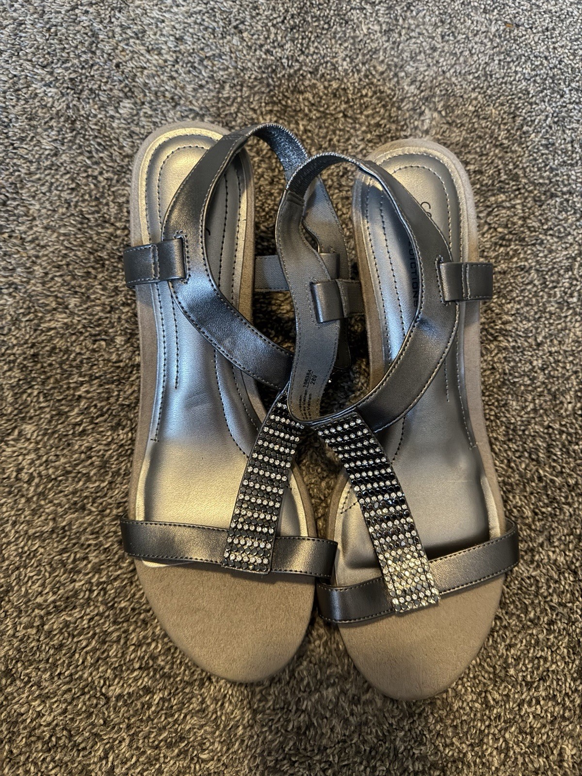 Comfort Plus by Predictions Women’s 10W Black Rhinestone Slingback Sandals