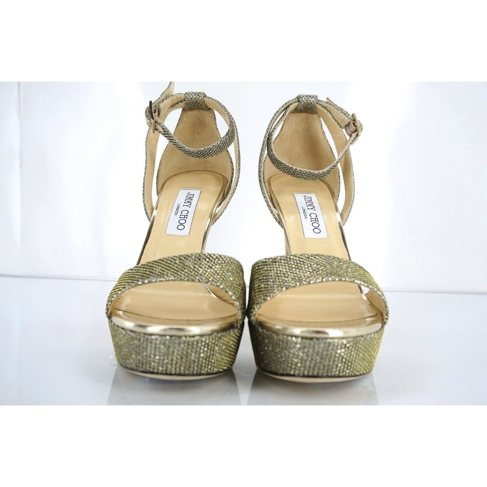 Jimmy Choo Kayden Bronze Glitter Platform Strappy Sandal SZ 40.5 10.5 NIB $895