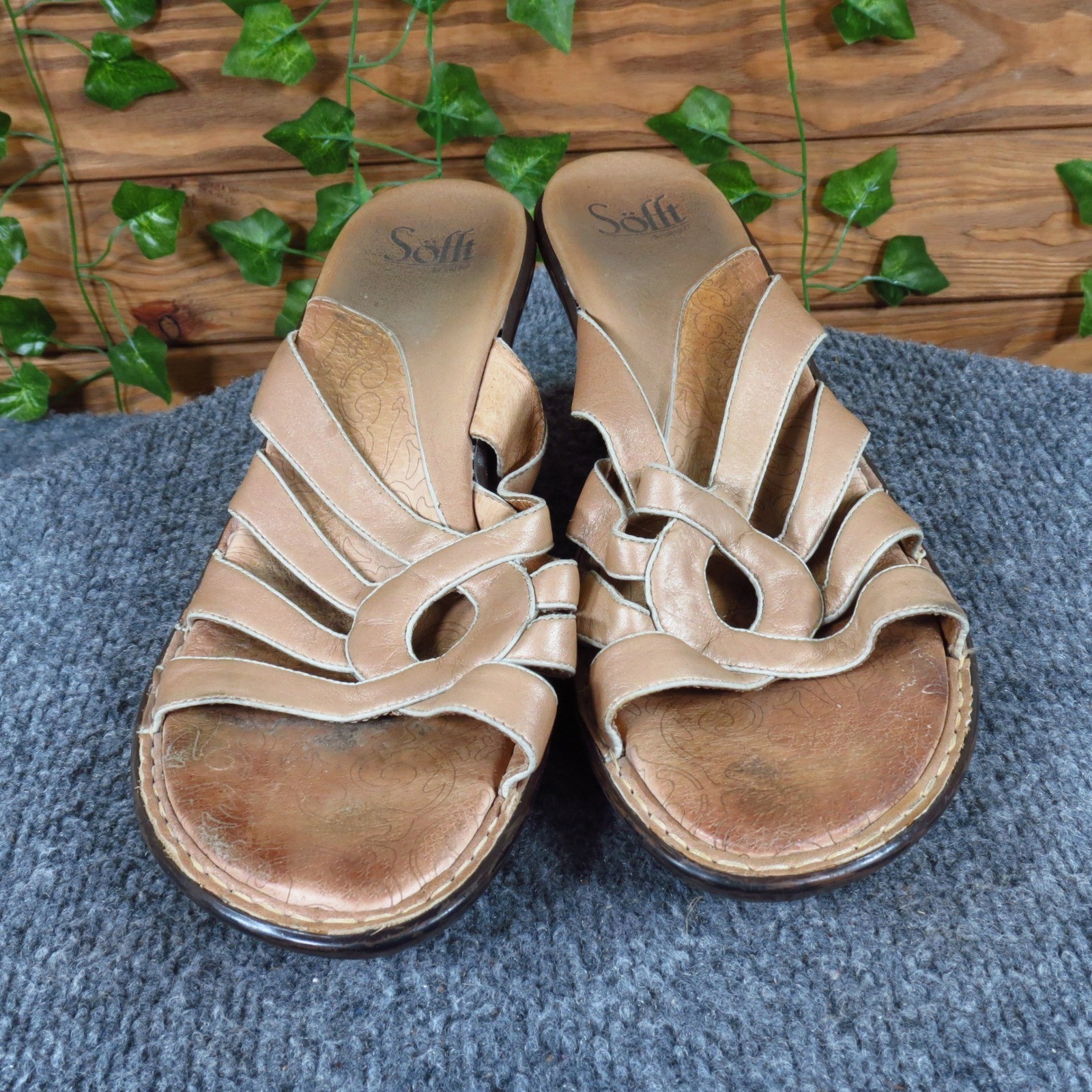 Sofft Strappy Women Wedge Sandal Size 9.5 Casual Dress Champagne Gold Leather