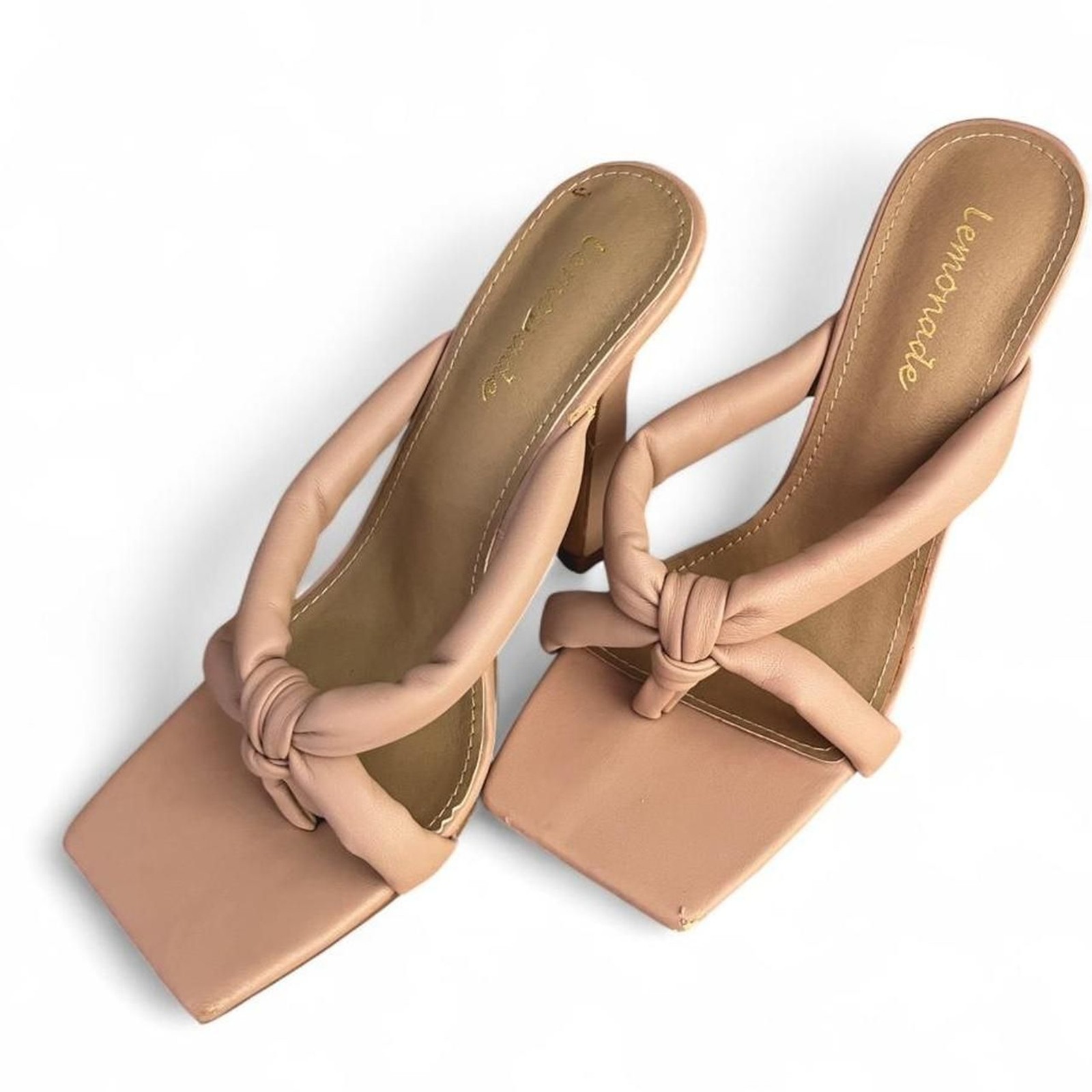 Lemonade Tan Leather Thong Heeled Sandals