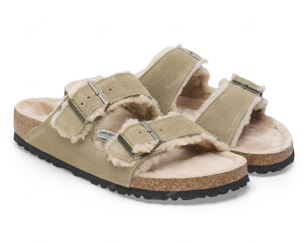 Birkenstock Arizona Shearling Suede Leather Taupe Unisex Comfort Sandals SZ37-40
