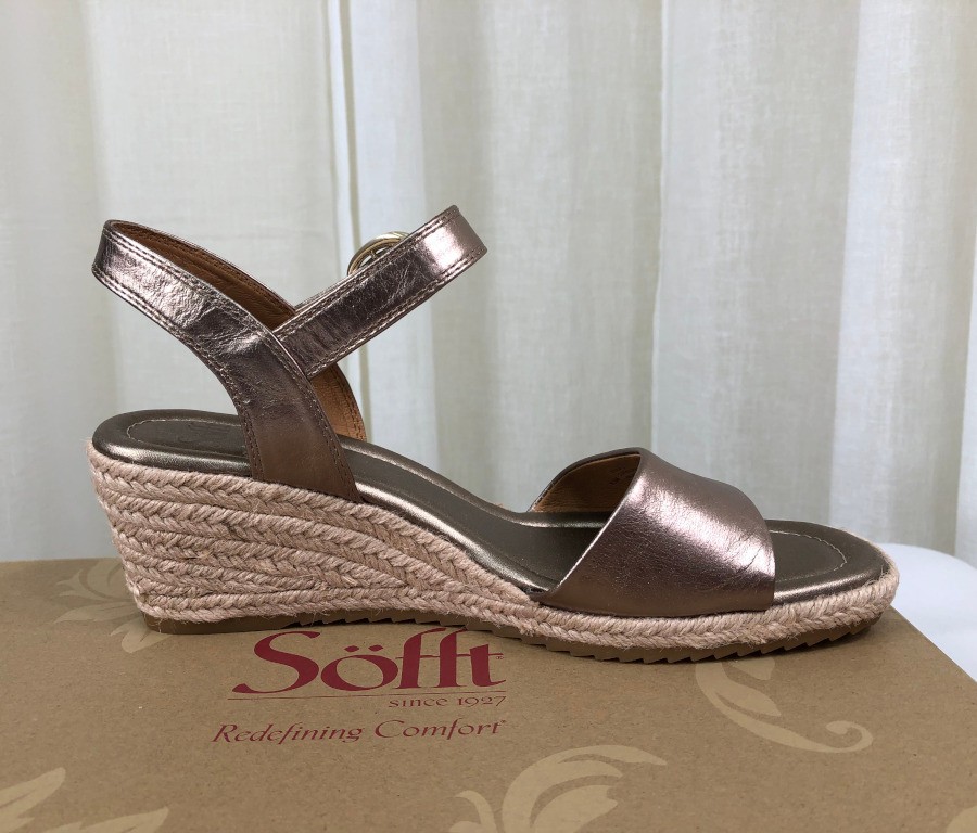 NIB Sofft Women Inez Espadrille Strappy Wedge Sandal US 9.5 Light Bronze Leather