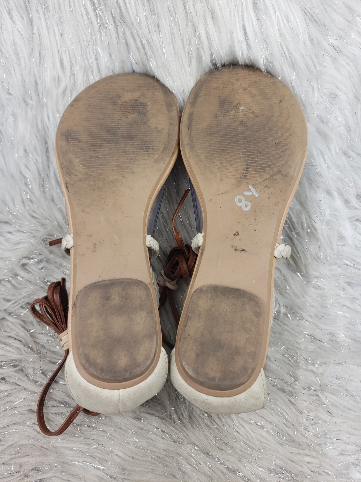 MERONA Beige Tan Ankle Lace Up Casual Dress Sandals Size 8