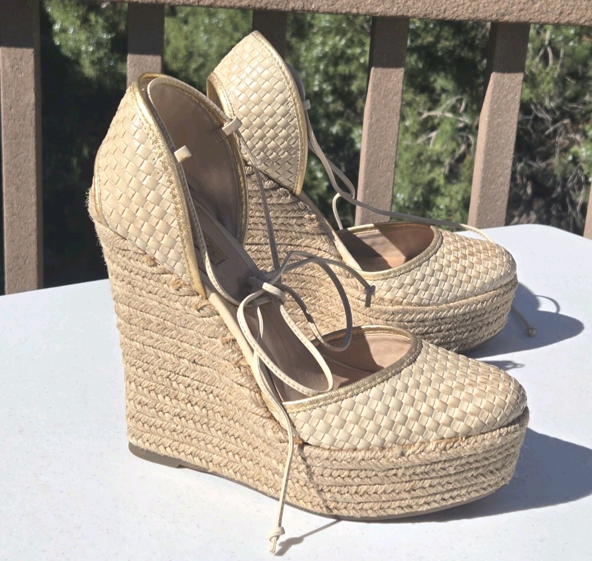 SCHUTZ Shoes Women’s Espadrille Platform Wedge Sandals 6 inch Heels Size US 9