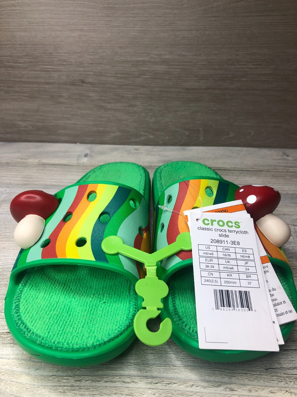 Crocs Classic Terrycloth Zen Garden Mushroom Slides Green Men 6 Women 8