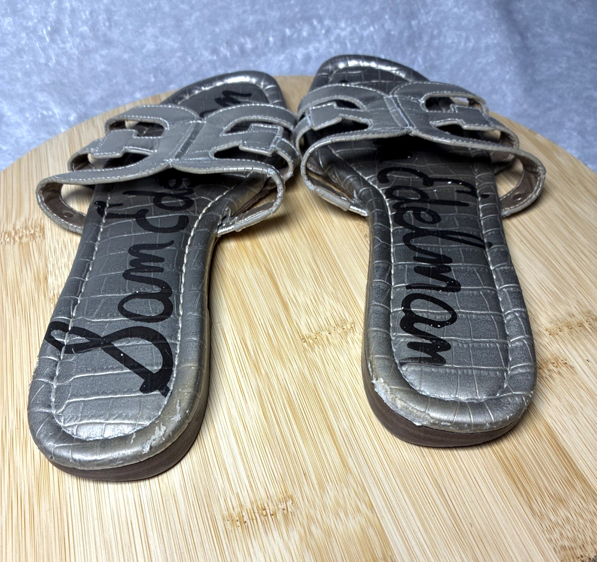 Sam Edelman Bay Slide Sandals Women’s Sz 7 Gold Metallic Leather Slip On