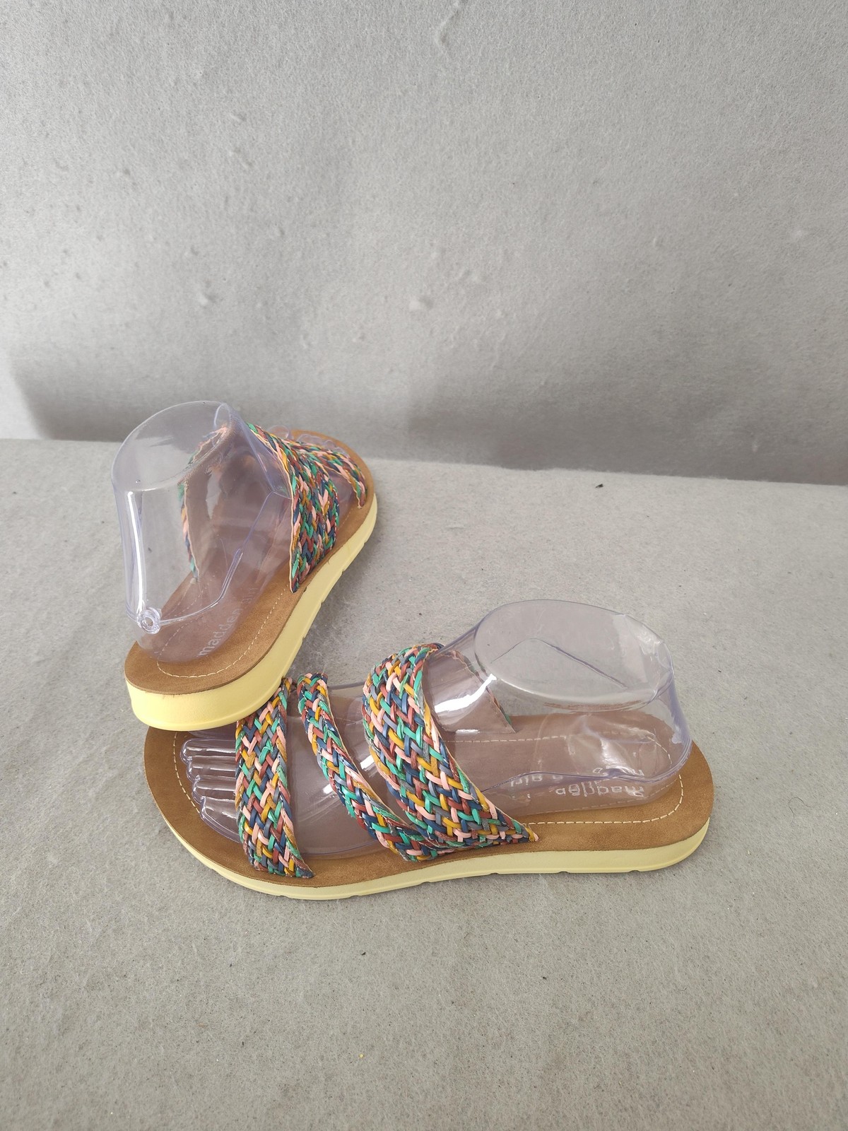 Madden Girl Women Sandals 7.5 Multi Color Braided Strappy Faux Suede Flats Shoes