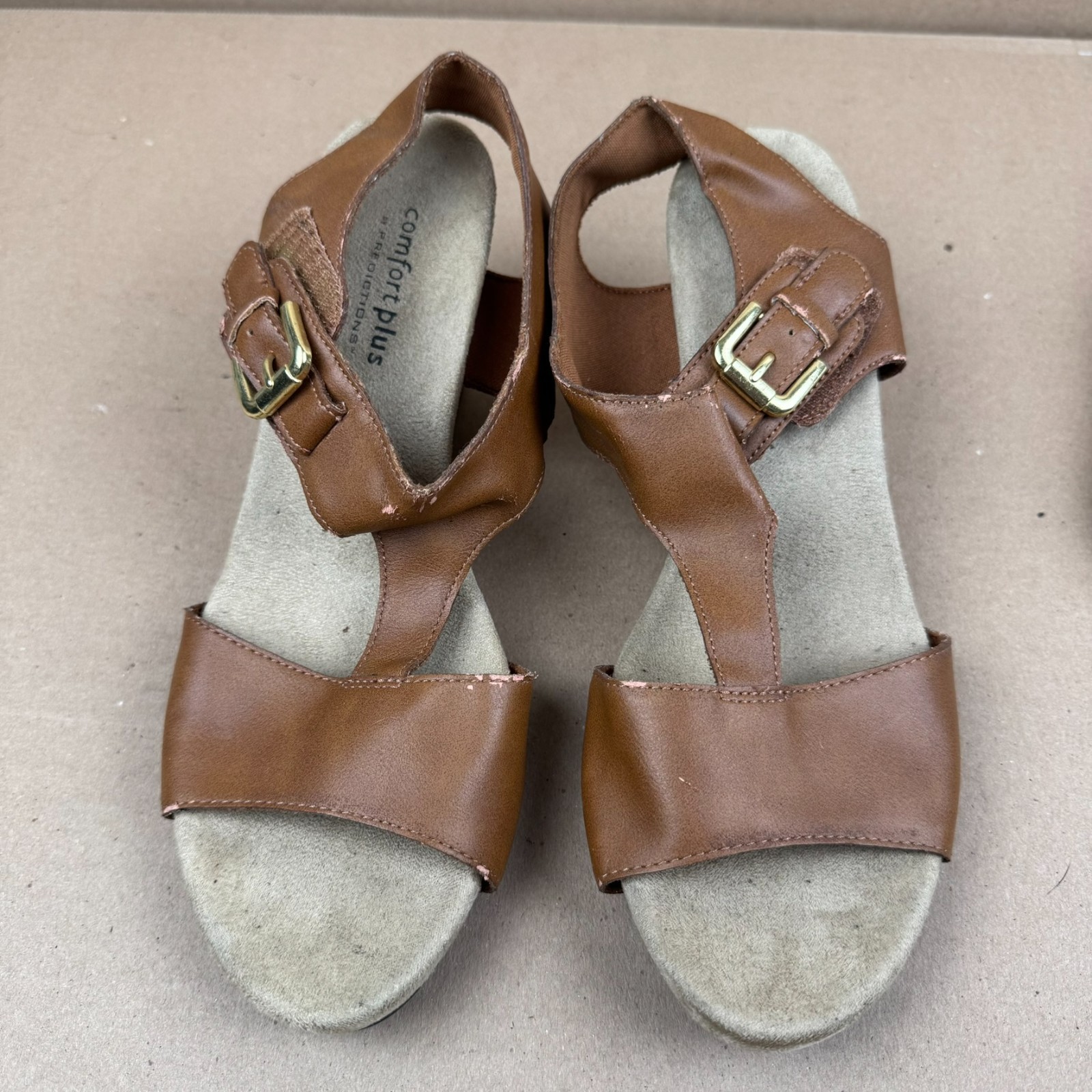 Comfort Plus by Predictions Women’s Brown Wedge Sandals Size 6.5