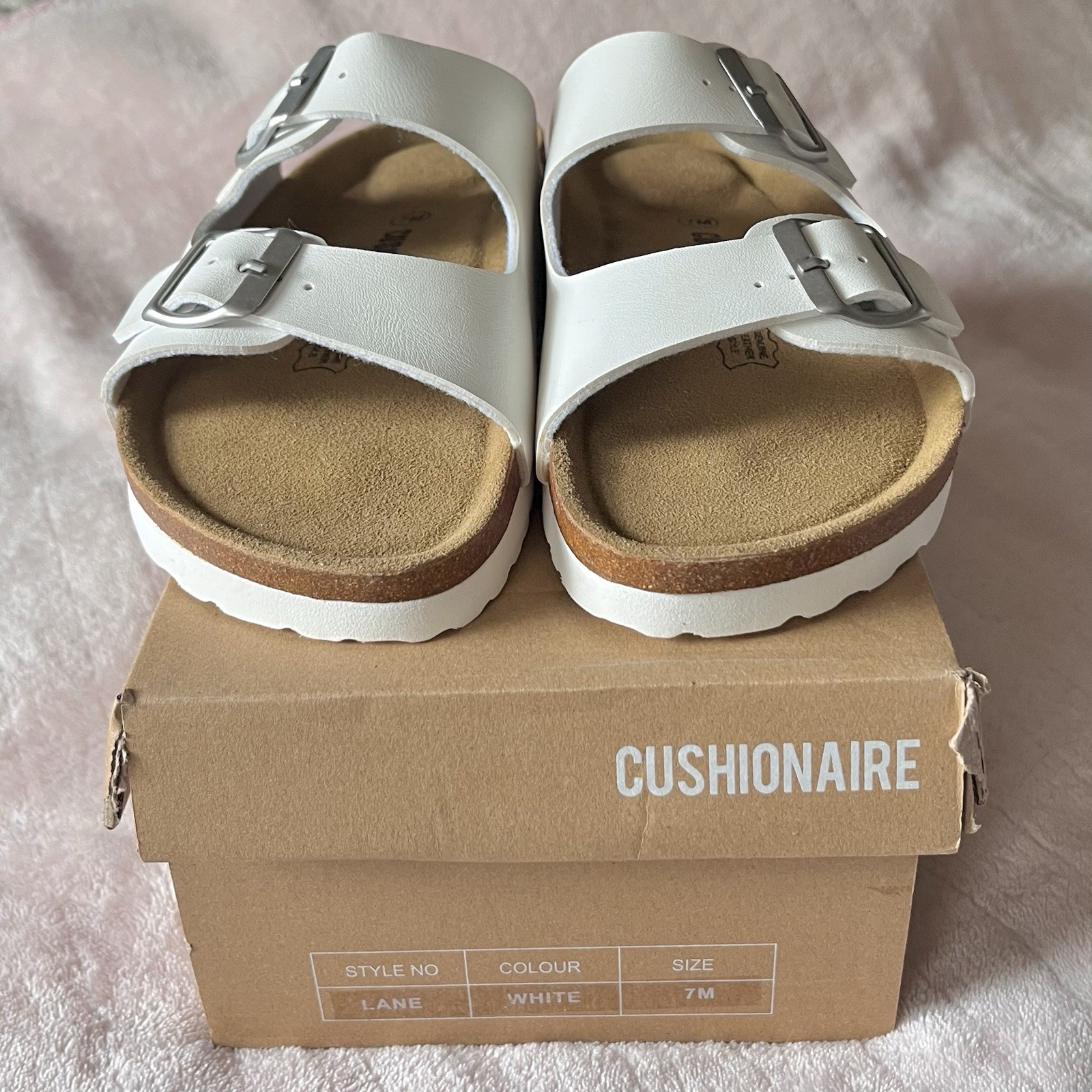 🌸 CUSHIONAIRE Lane Double Buckle Slide Sandals Genuine Leather Cork Women Sz 7
