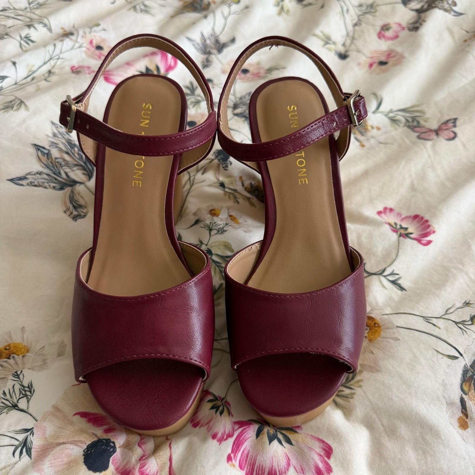 Sun + Stone Gretaa Burgundy Ankle-Strap Platform Dress Sandals